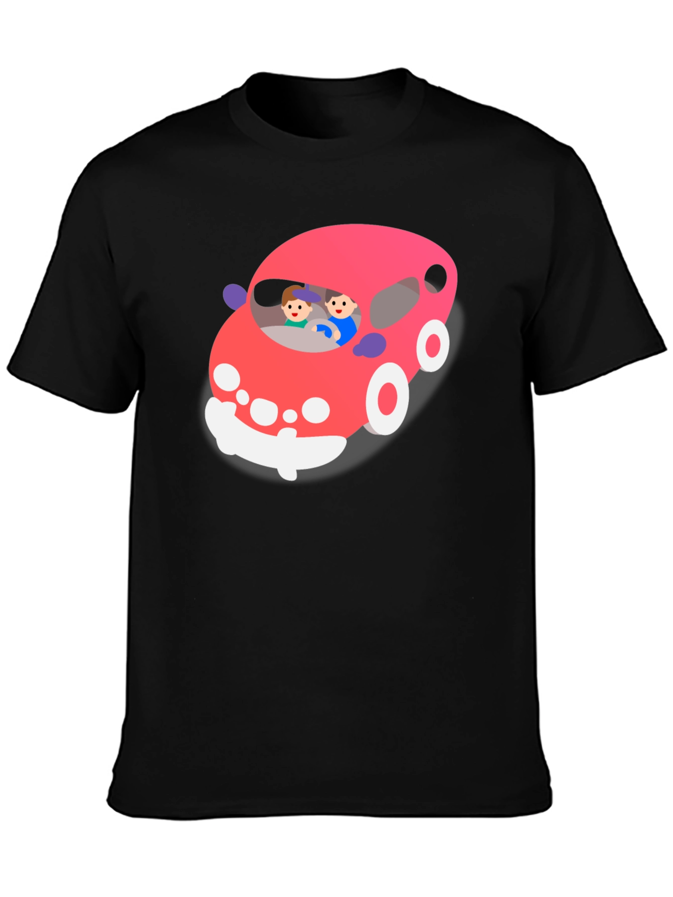 Cartoon Car Graphic T-Shirt - Black Crew Neck Tee