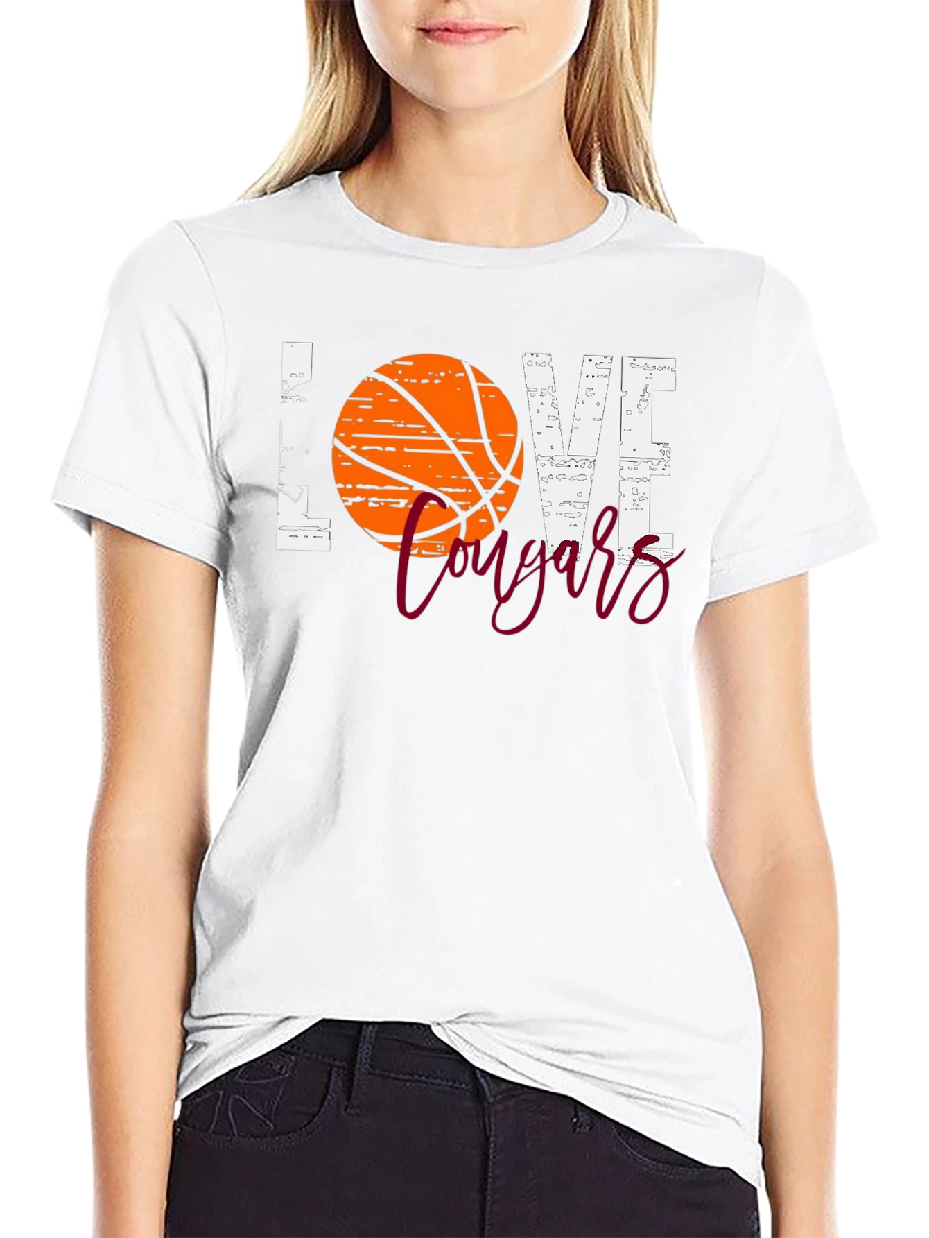 Basketball Love Cougars Black T-Shirt