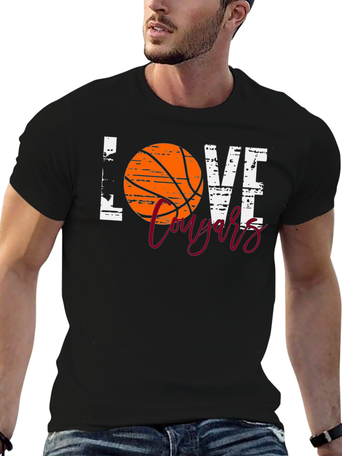 Basketball Love Cougars Black T-Shirt