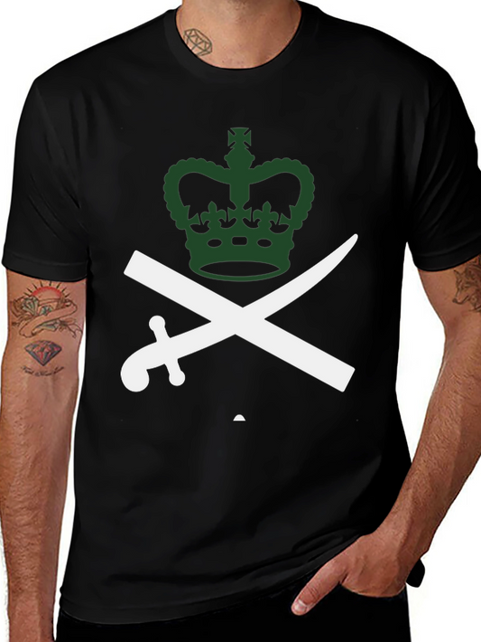 Crown and Swords Graphic Tee - Black Cotton T-Shirt