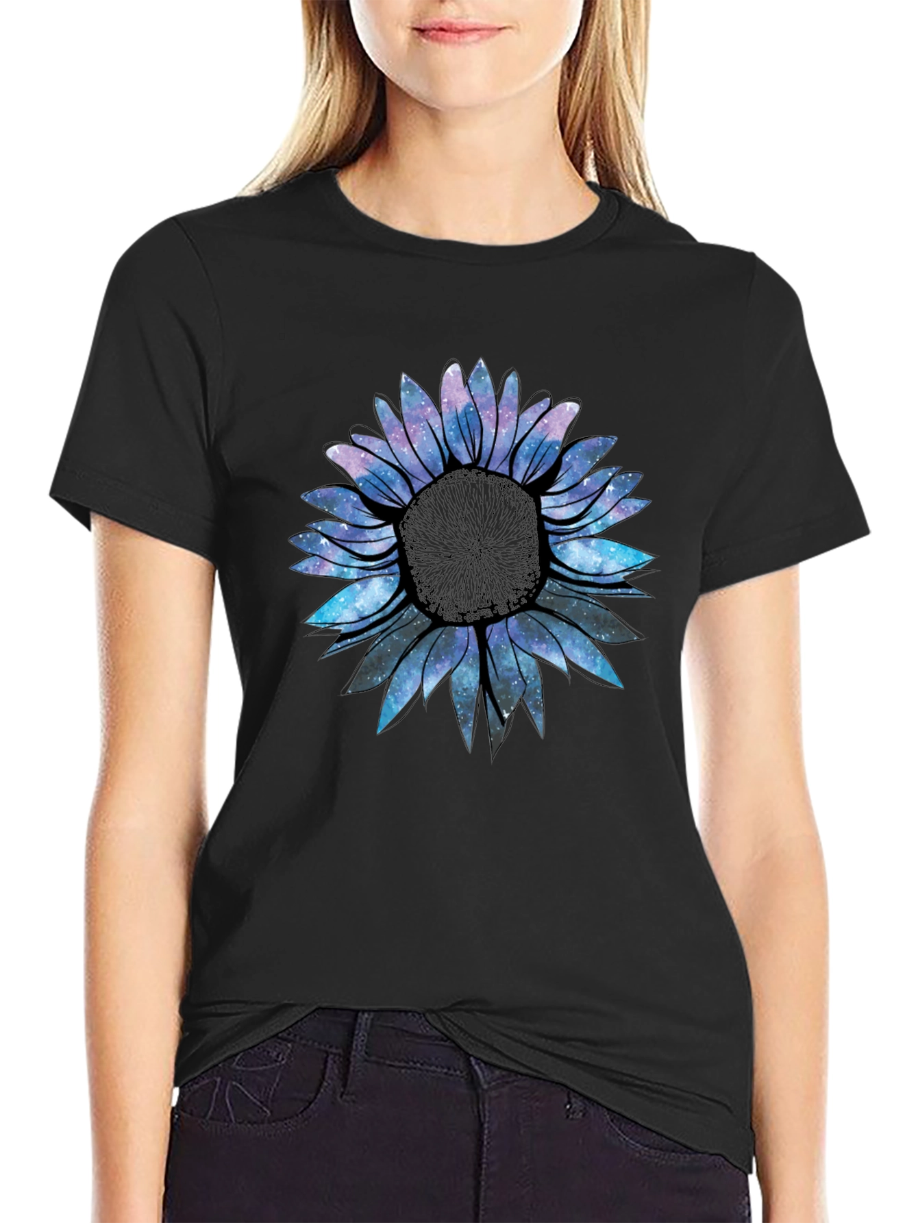 Galaxy Sunflower Graphic Tee - Black
