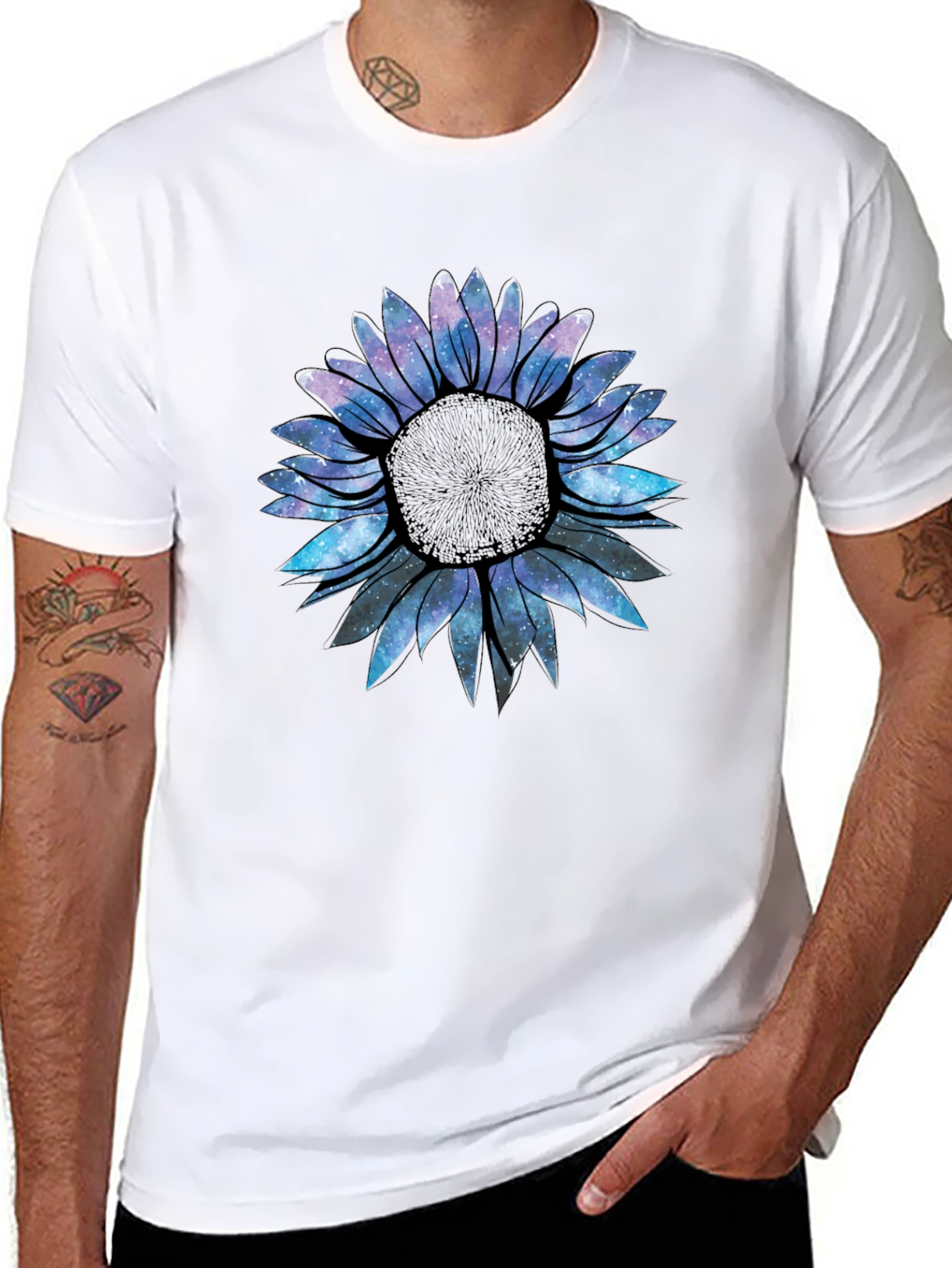 Galaxy Sunflower Graphic Tee - Black