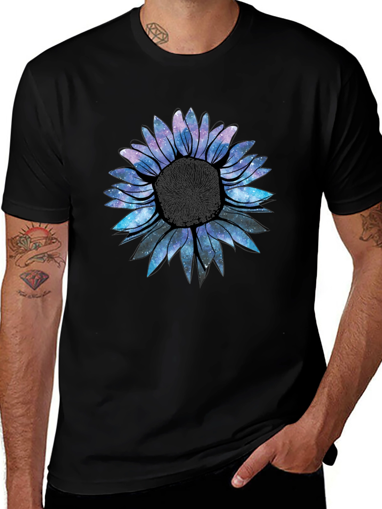 Galaxy Sunflower Graphic Tee - Black