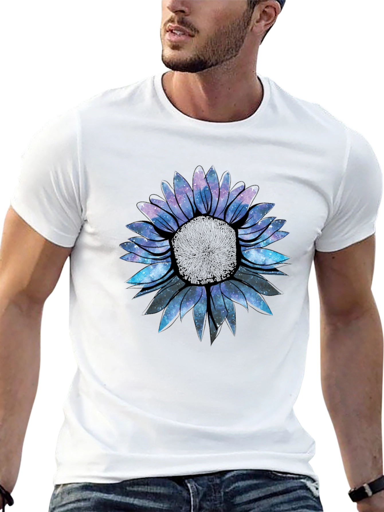 Galaxy Sunflower Graphic Tee - Black