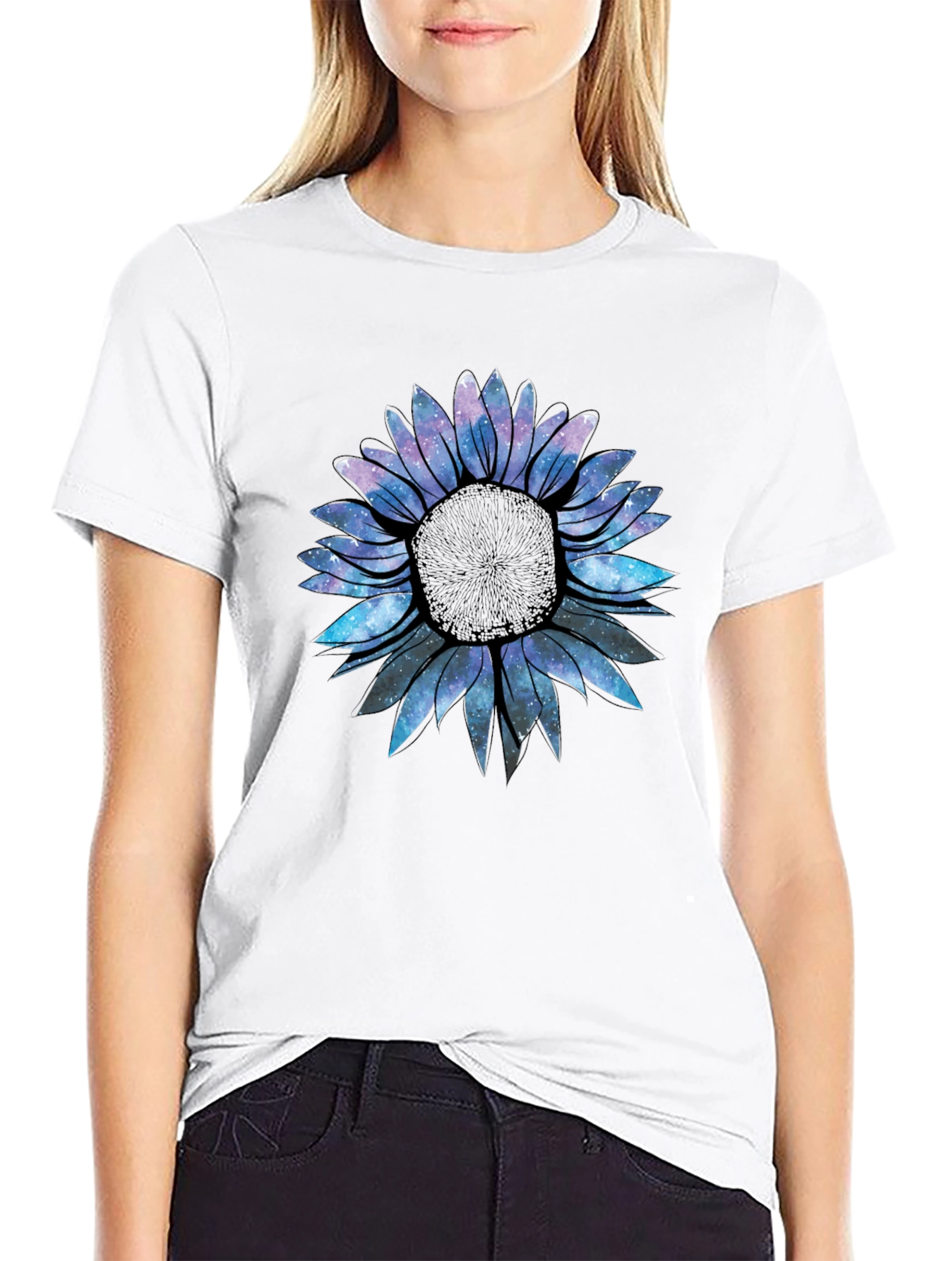 Galaxy Sunflower Graphic Tee - Black