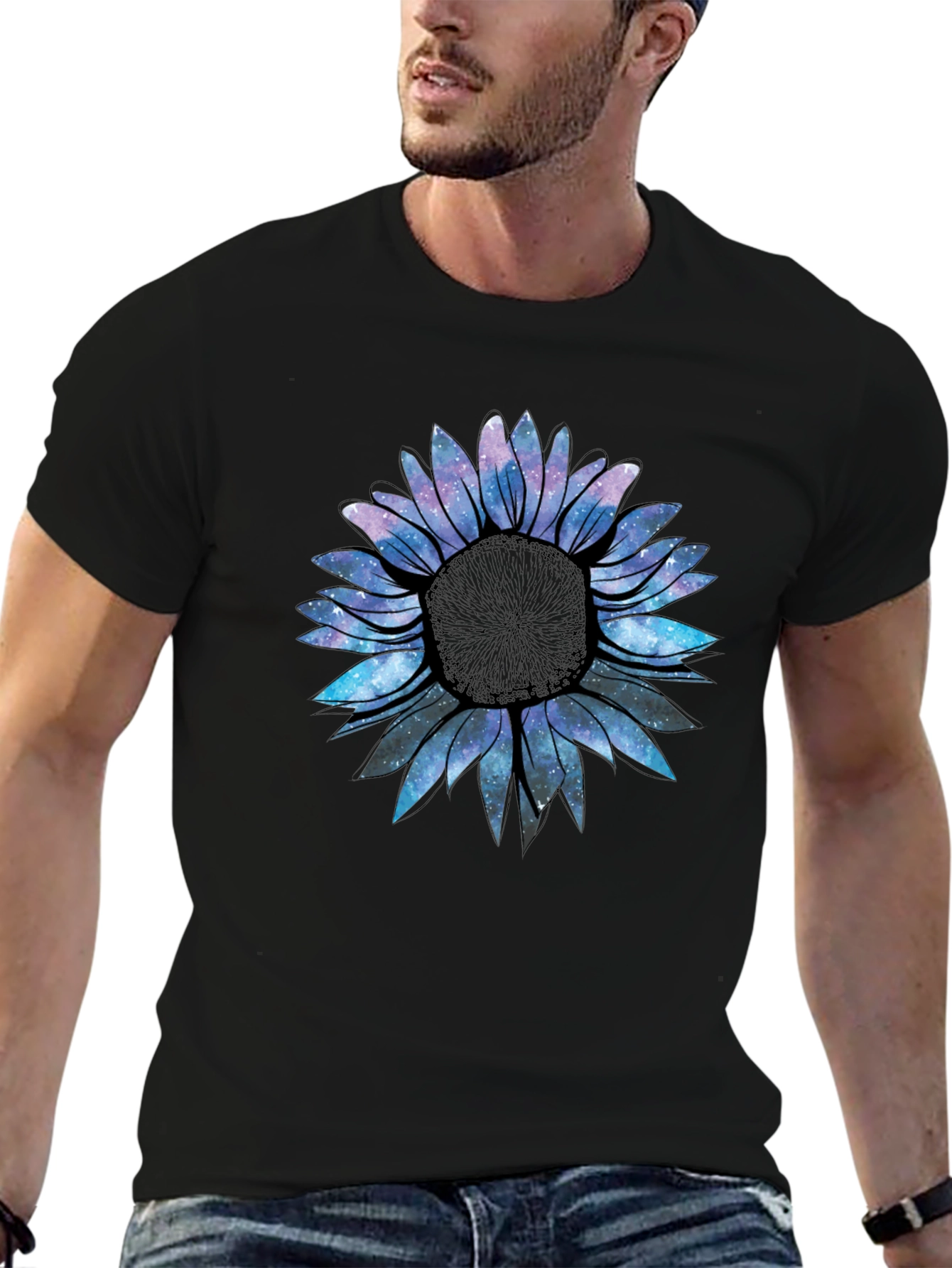 Galaxy Sunflower Graphic Tee - Black