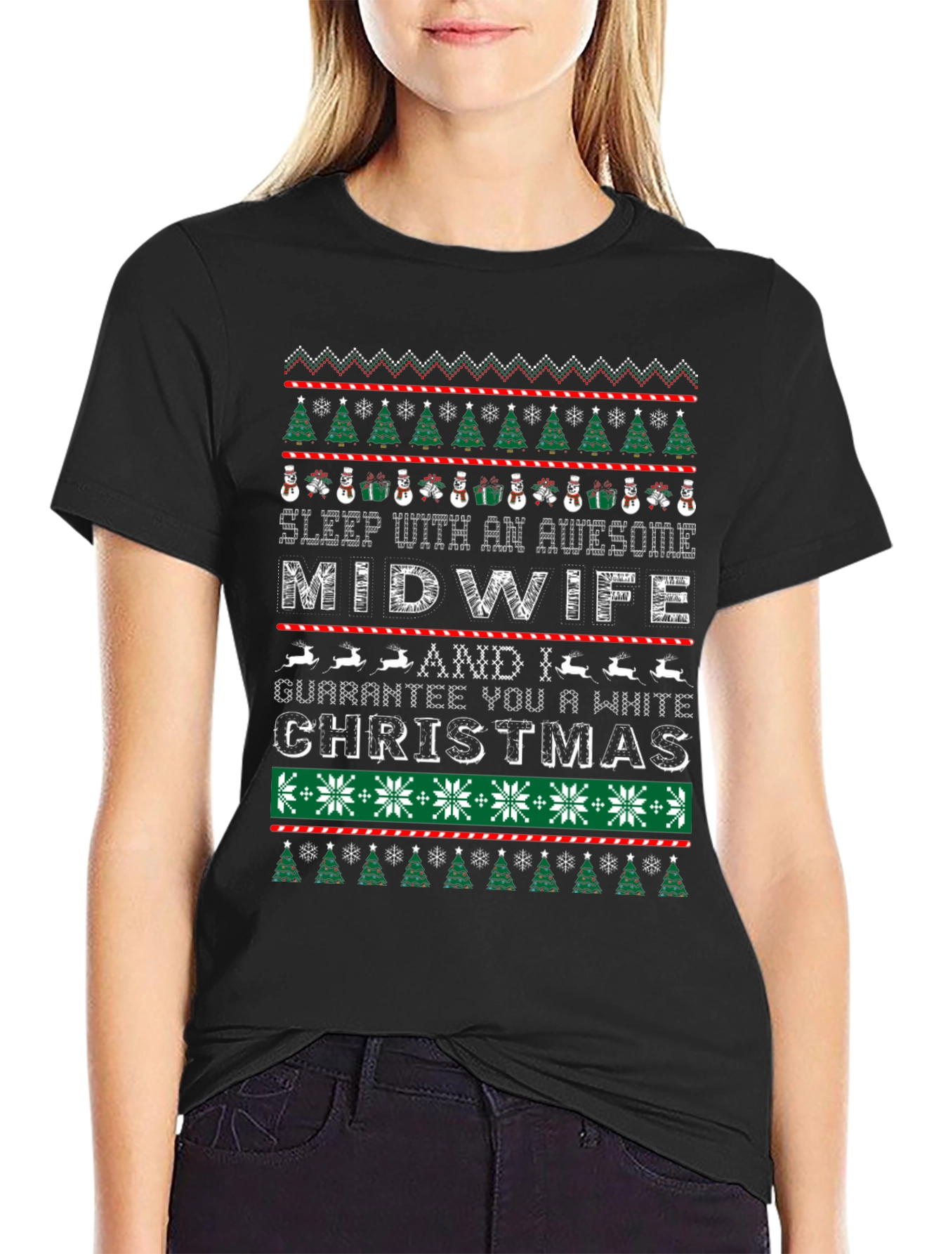 Awesome Midwife White Christmas Graphic T-Shirt