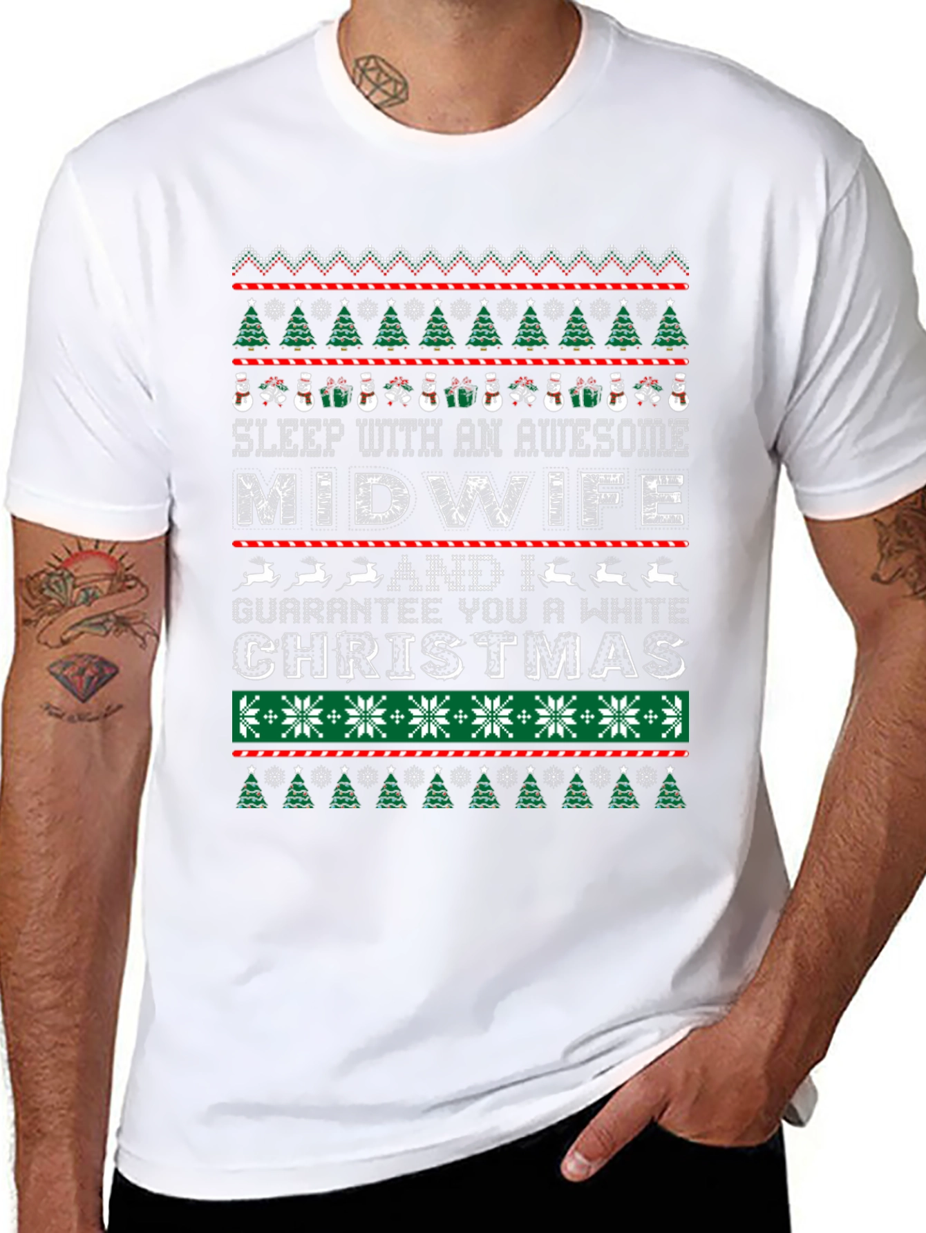 Awesome Midwife White Christmas Graphic T-Shirt
