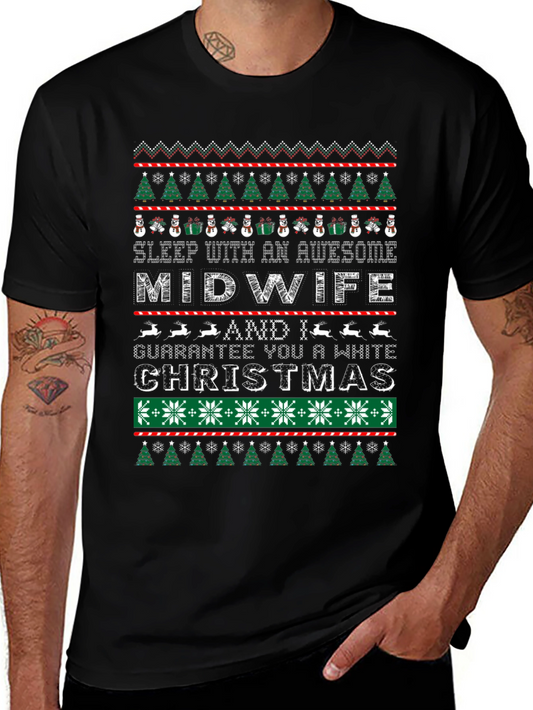 Awesome Midwife White Christmas Graphic T-Shirt