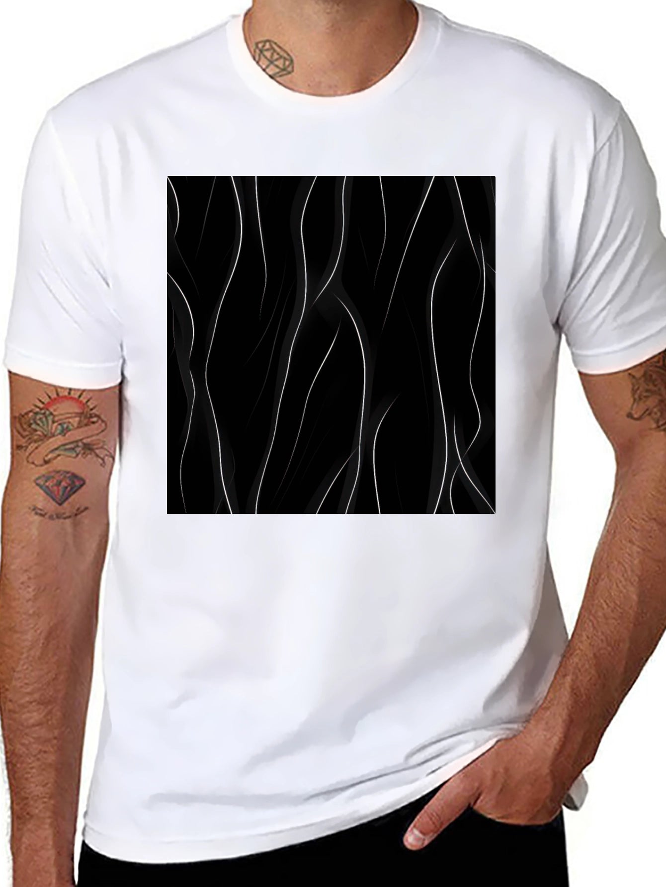 Abstract Line Art Black T-Shirt