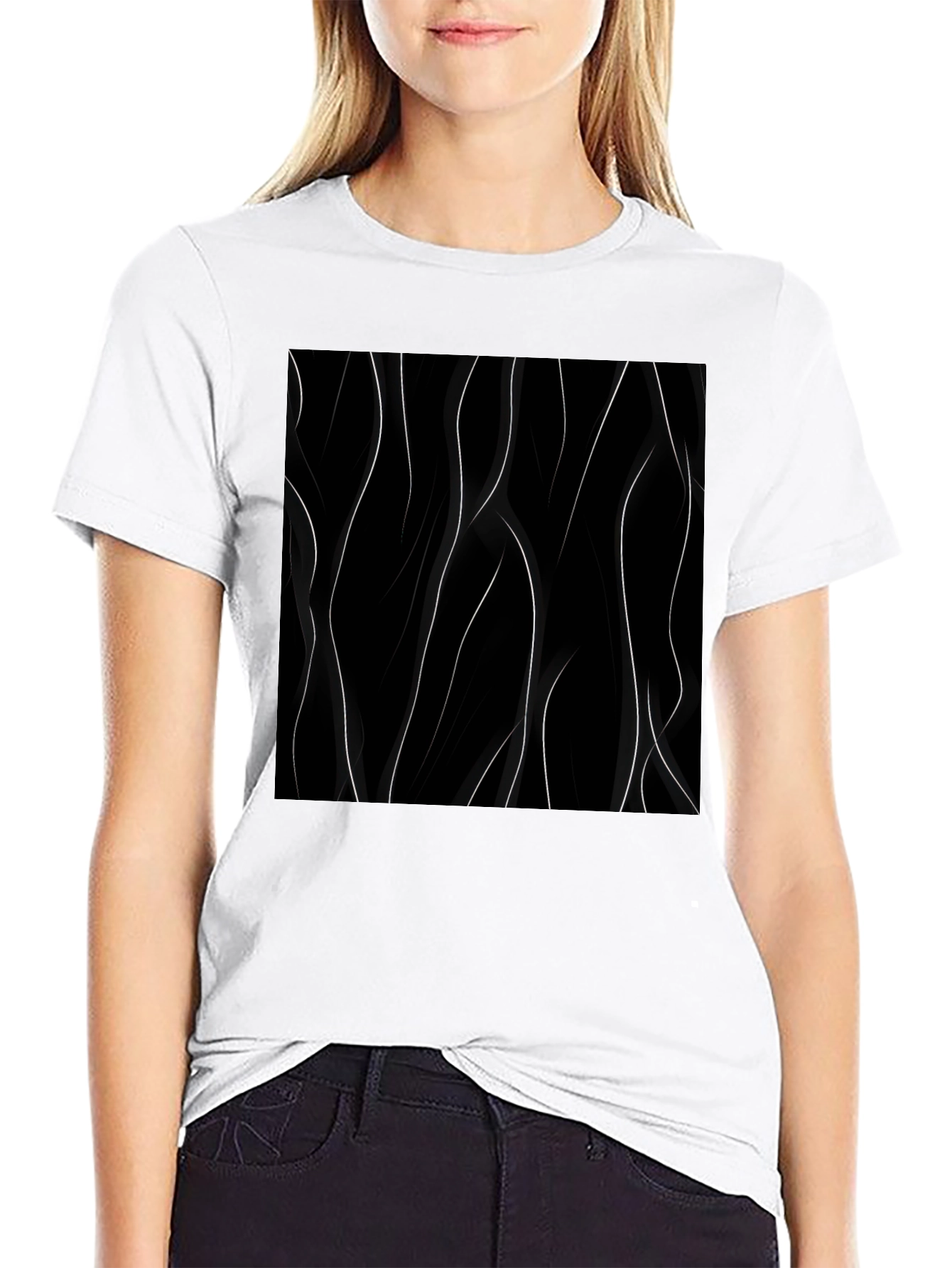 Abstract Line Art Black T-Shirt