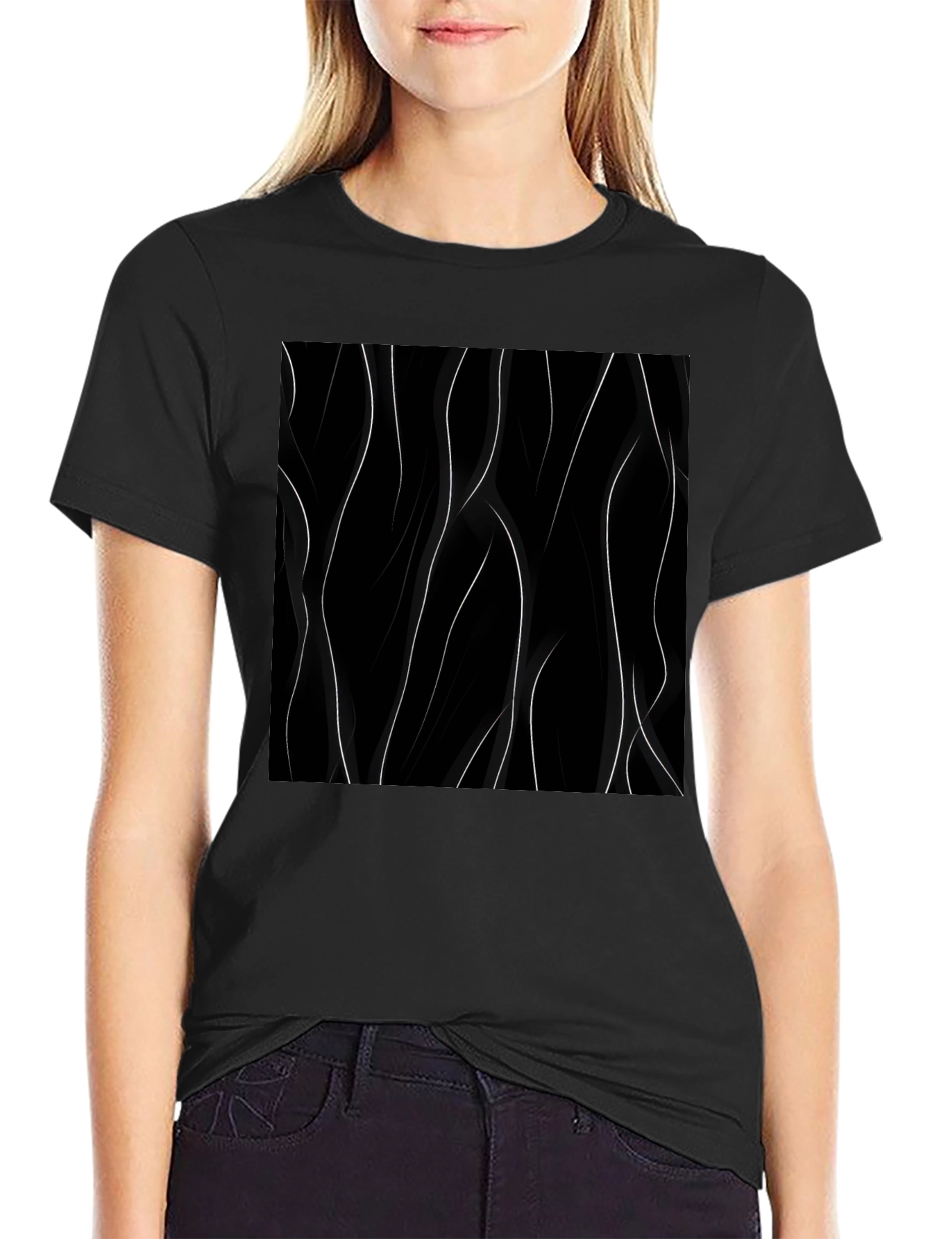 Abstract Line Art Black T-Shirt
