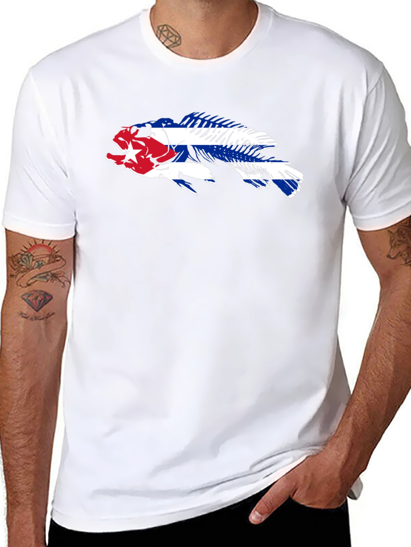 Cuban Flag Fish Skeleton T-Shirt