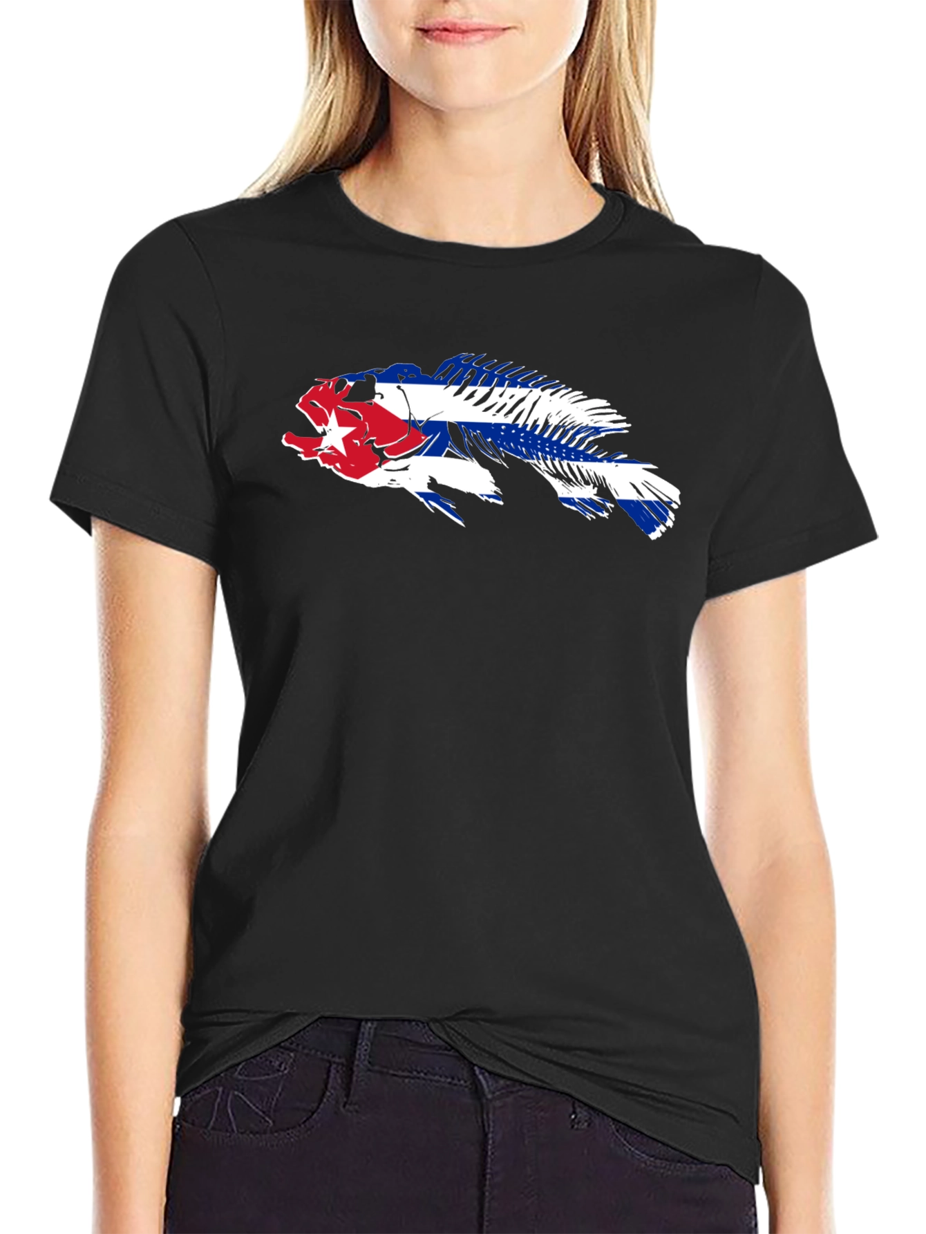 Cuban Flag Fish Skeleton T-Shirt