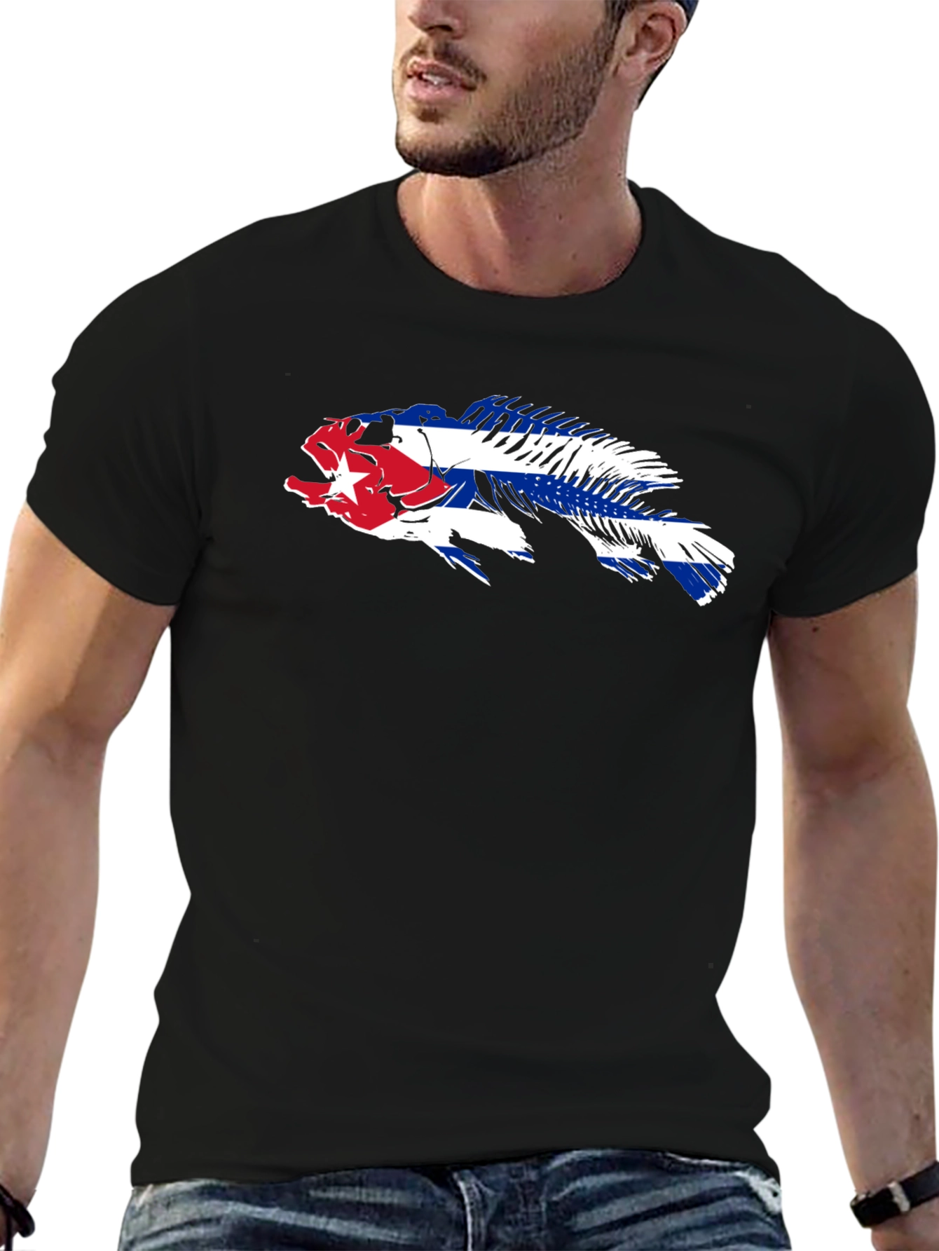 Cuban Flag Fish Skeleton T-Shirt
