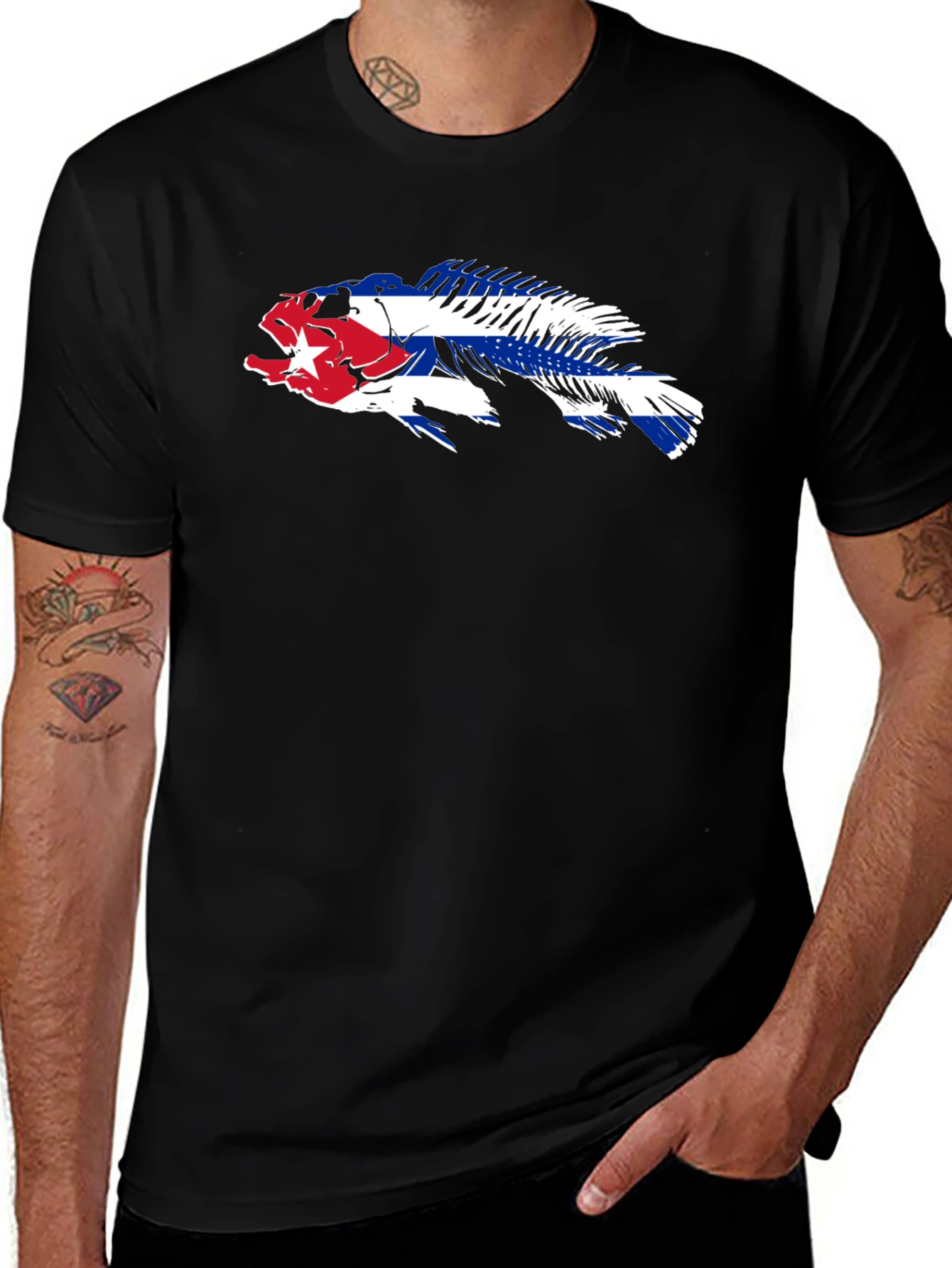 Cuban Flag Fish Skeleton T-Shirt