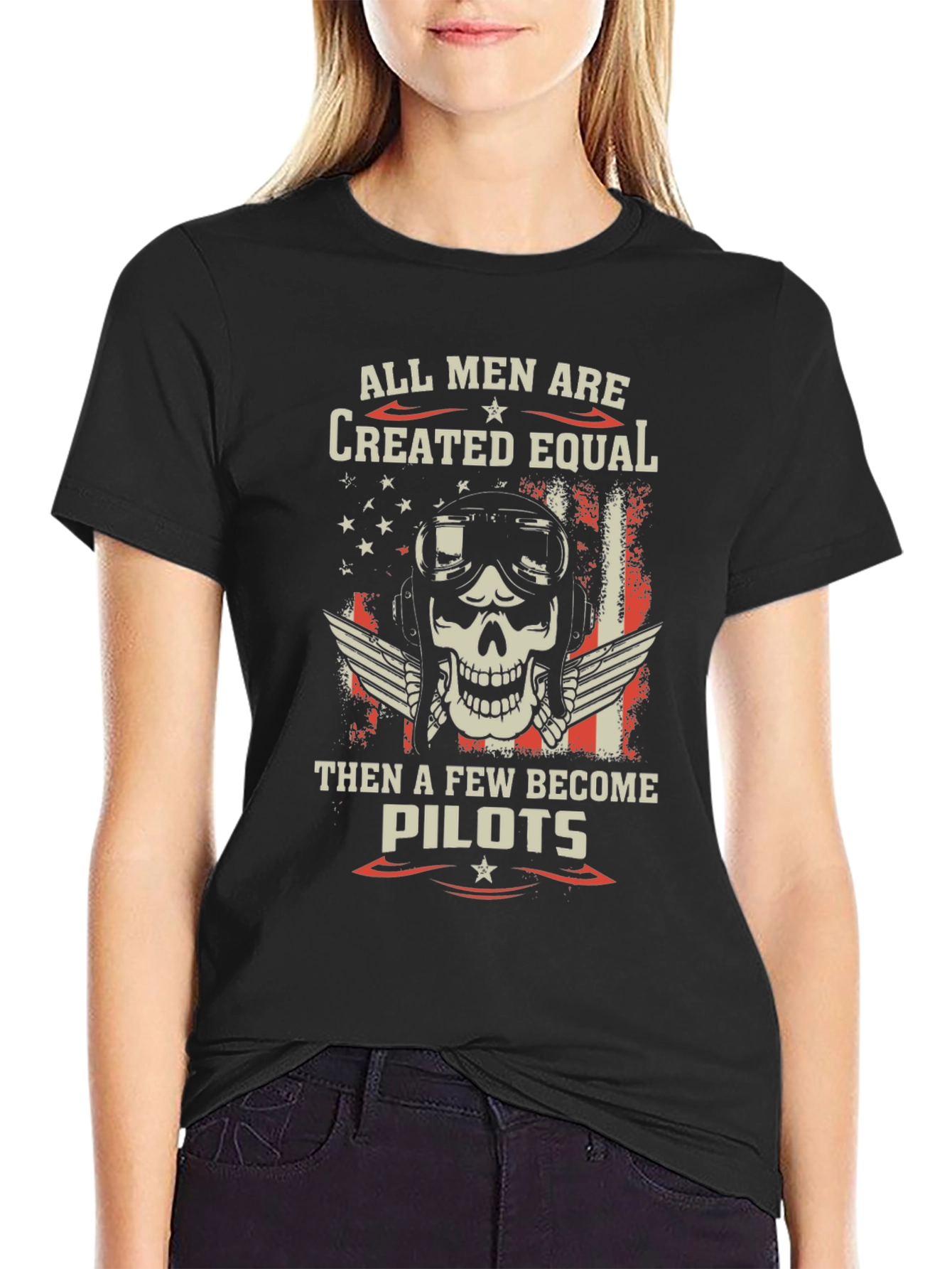 Pilot Skull Graphic T-Shirt - Patriotic Design