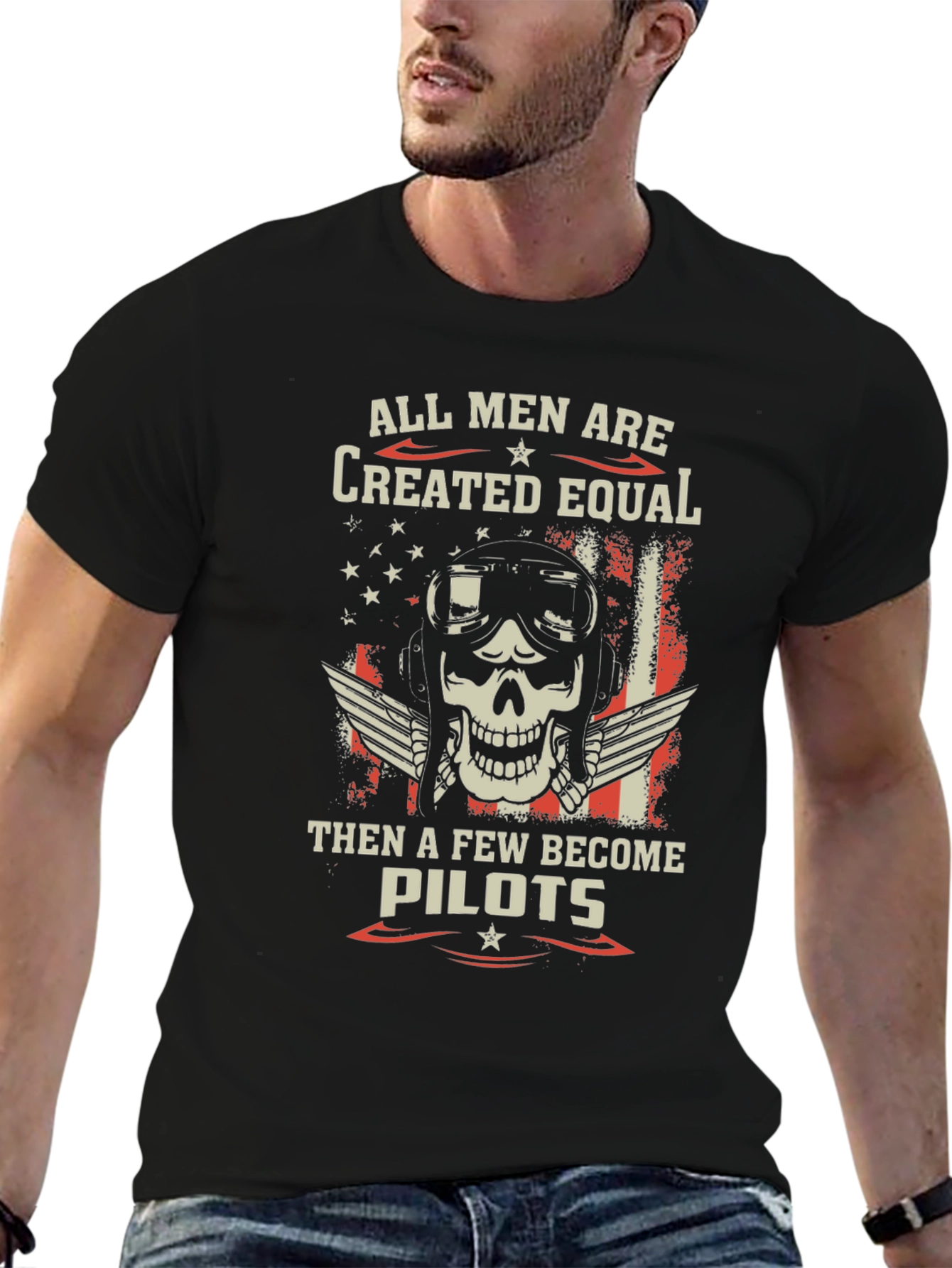 Pilot Skull Graphic T-Shirt - Patriotic Design