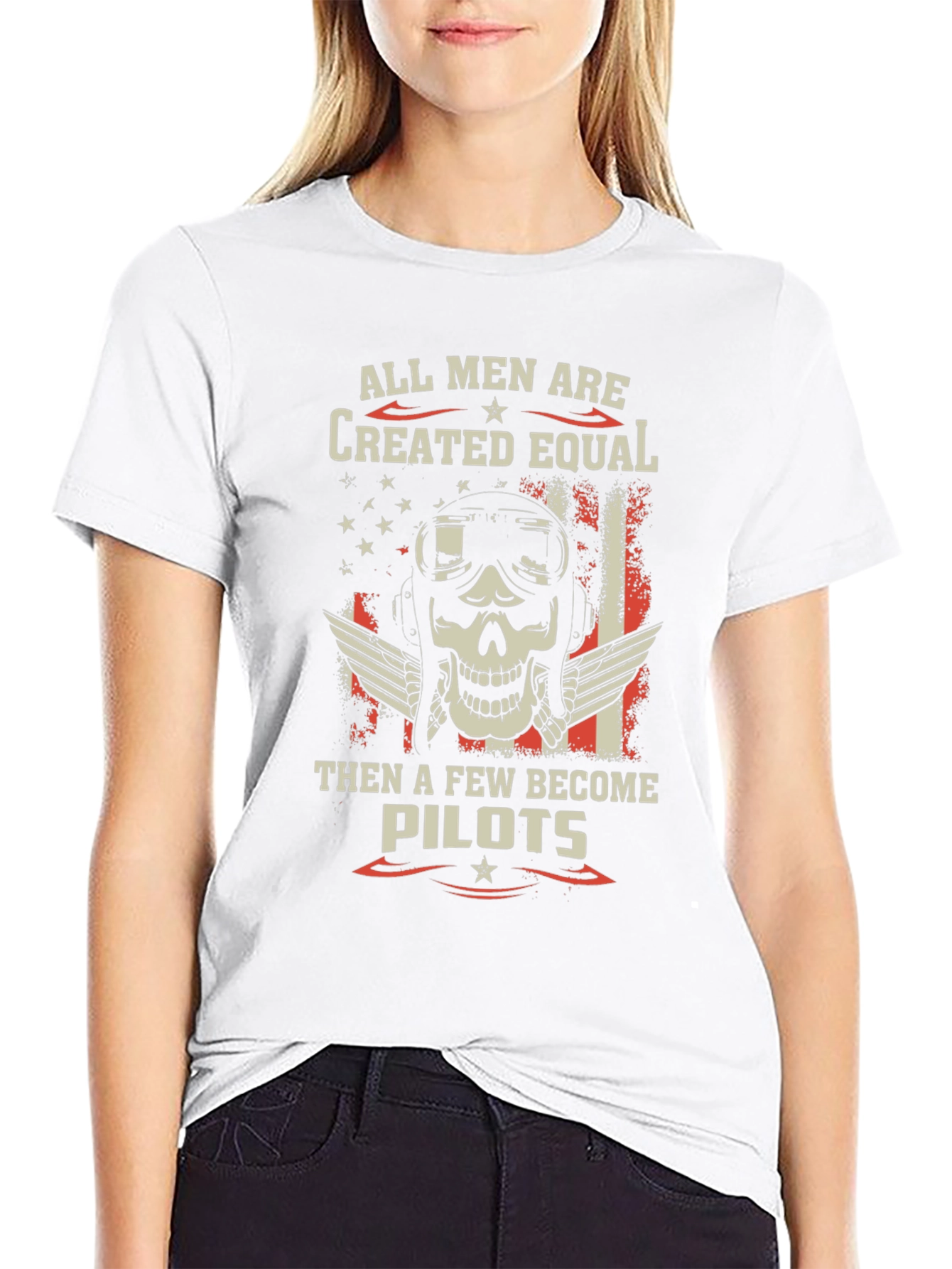 Pilot Skull Graphic T-Shirt - Patriotic Design