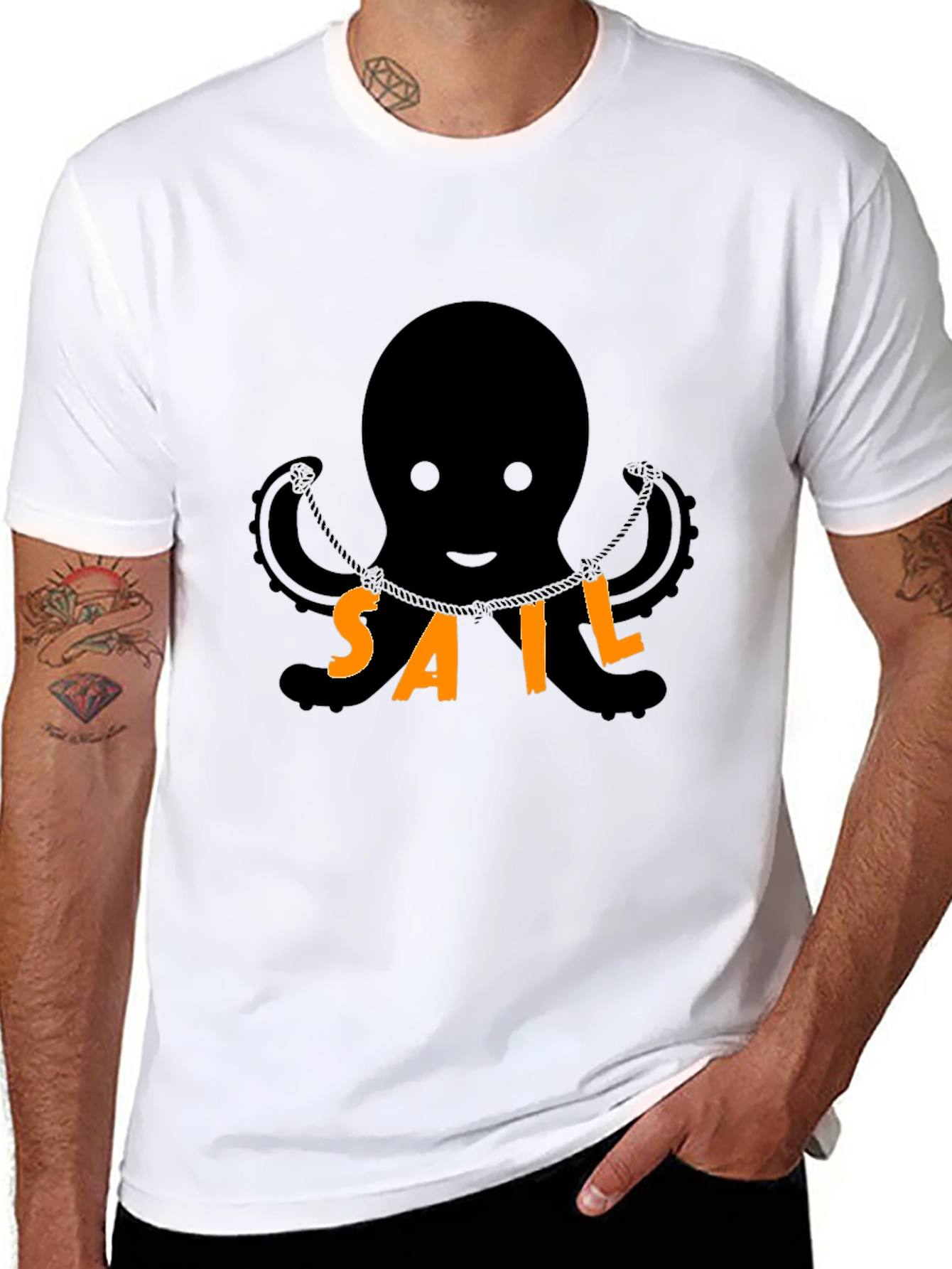 Octopus SAIL T-Shirt - Black Cotton Blend