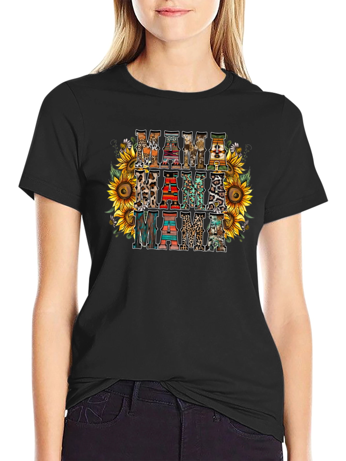 Rustic Mama T-Shirt Sunflower Print