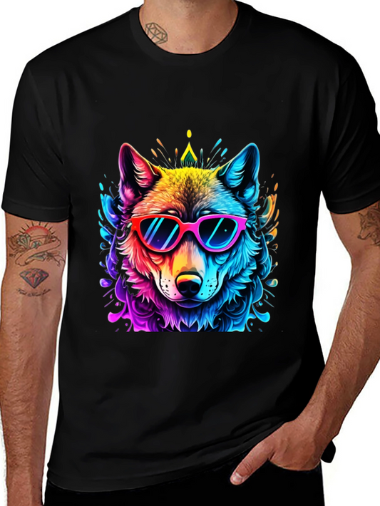 Vibrant Wolf Graphic Tee - Cool & Colorful Design