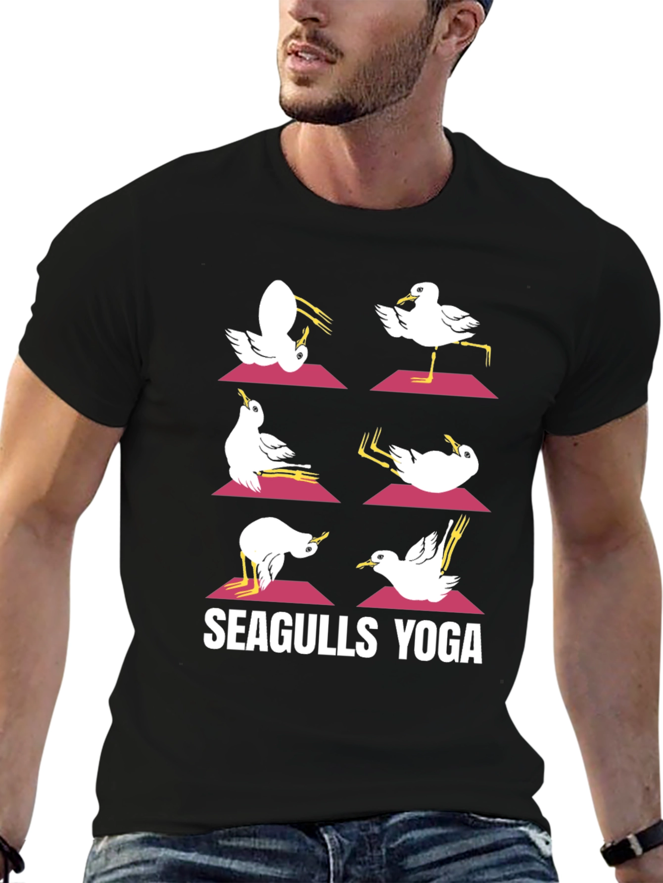 Seagulls Yoga Black Graphic Tee