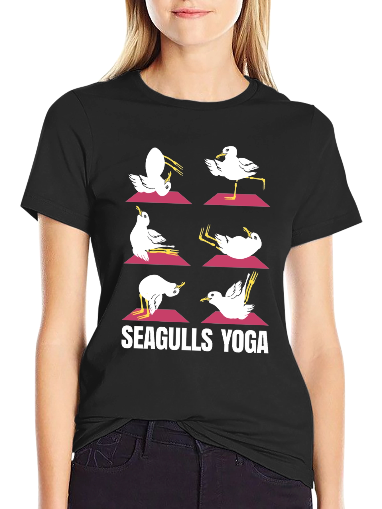 Seagulls Yoga Black Graphic Tee