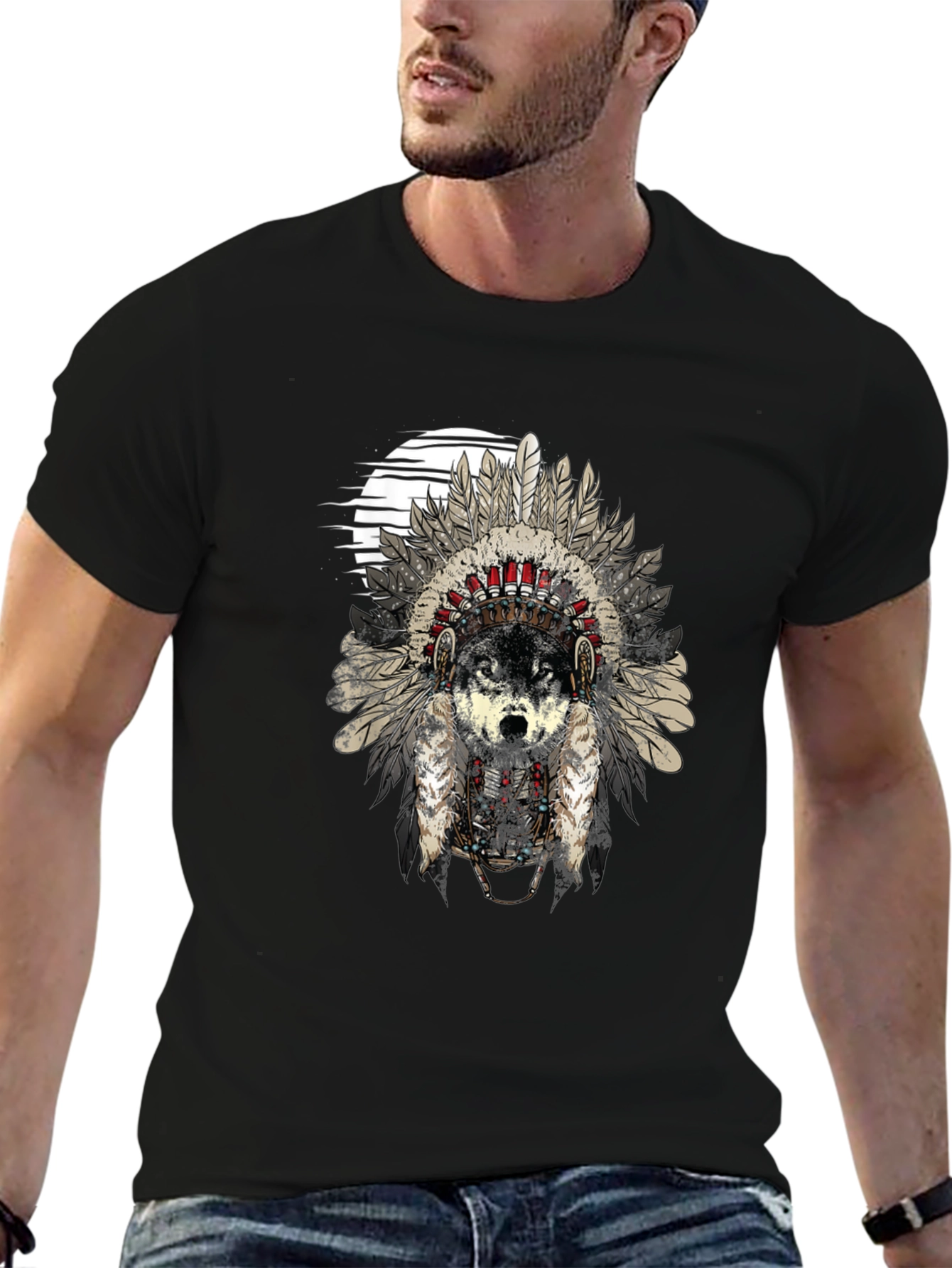 Wolf Headdress Graphic Tee - Black