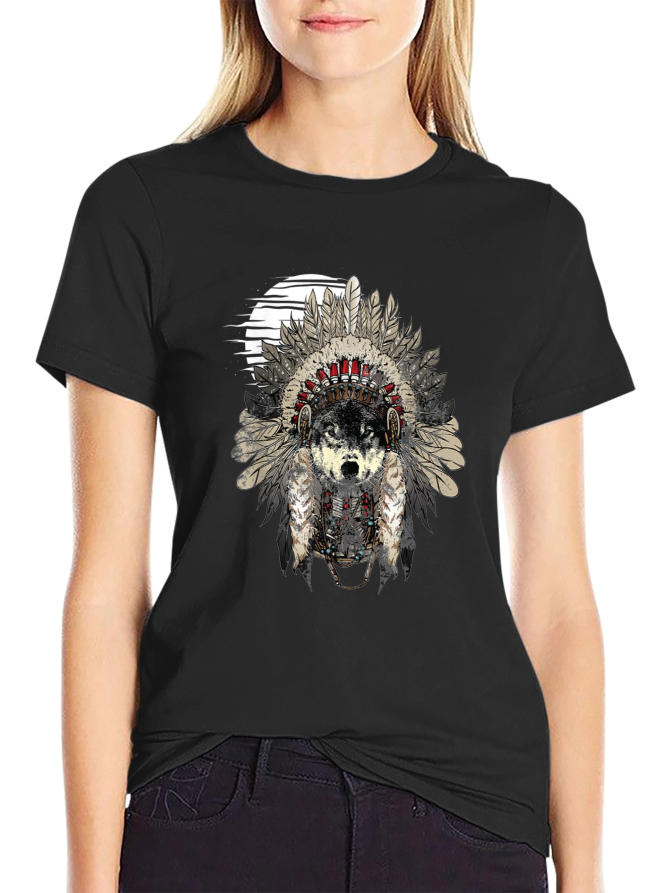 Wolf Headdress Graphic Tee - Black