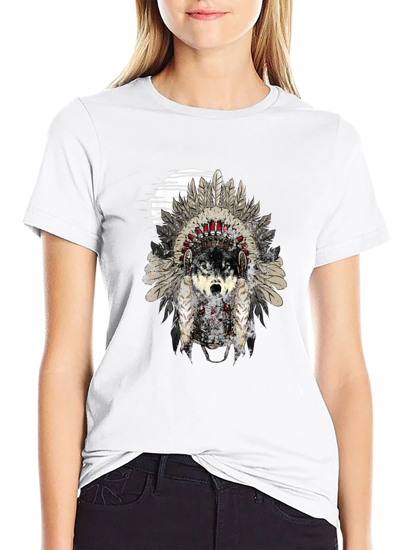 Wolf Headdress Graphic Tee - Black