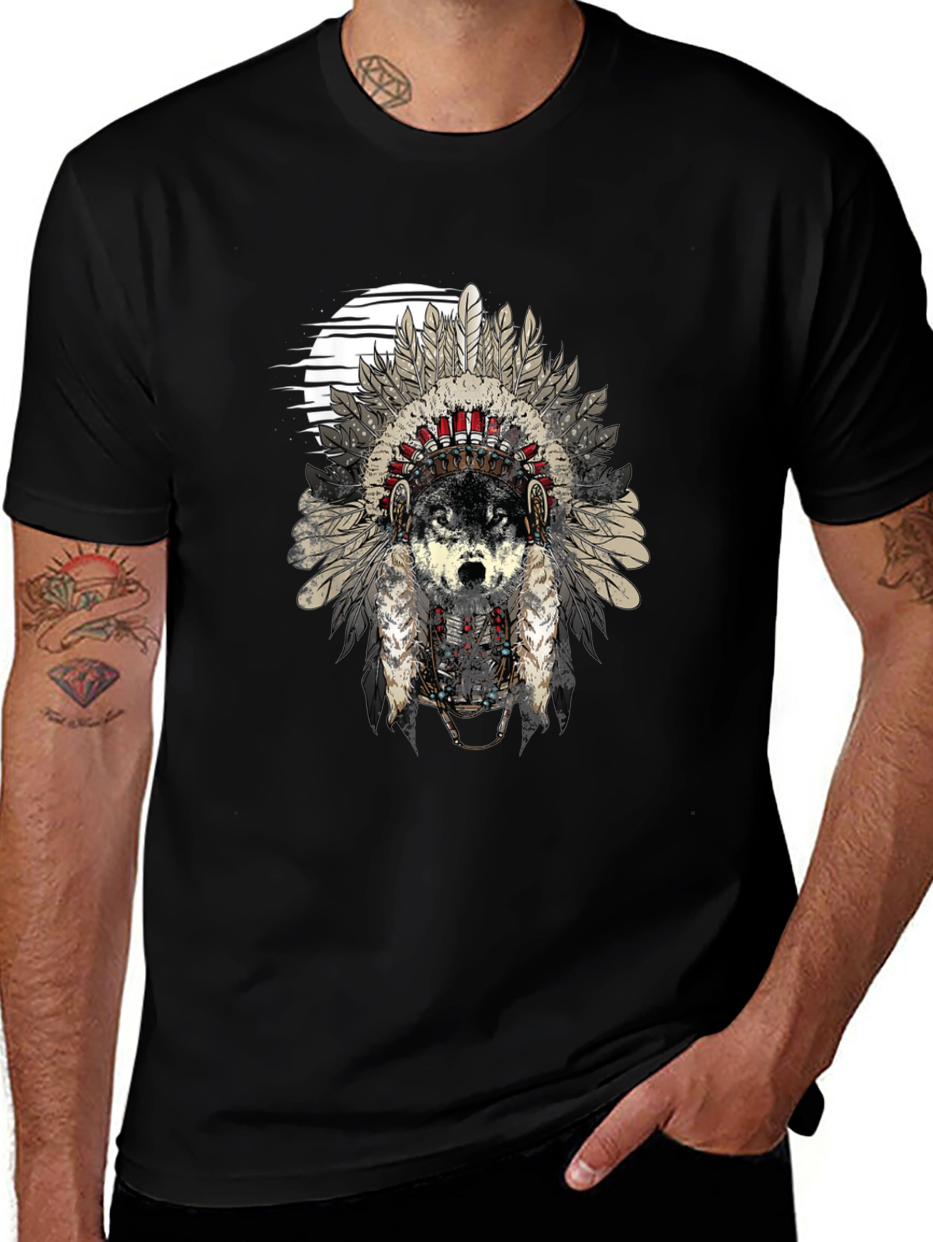 Wolf Headdress Graphic Tee - Black