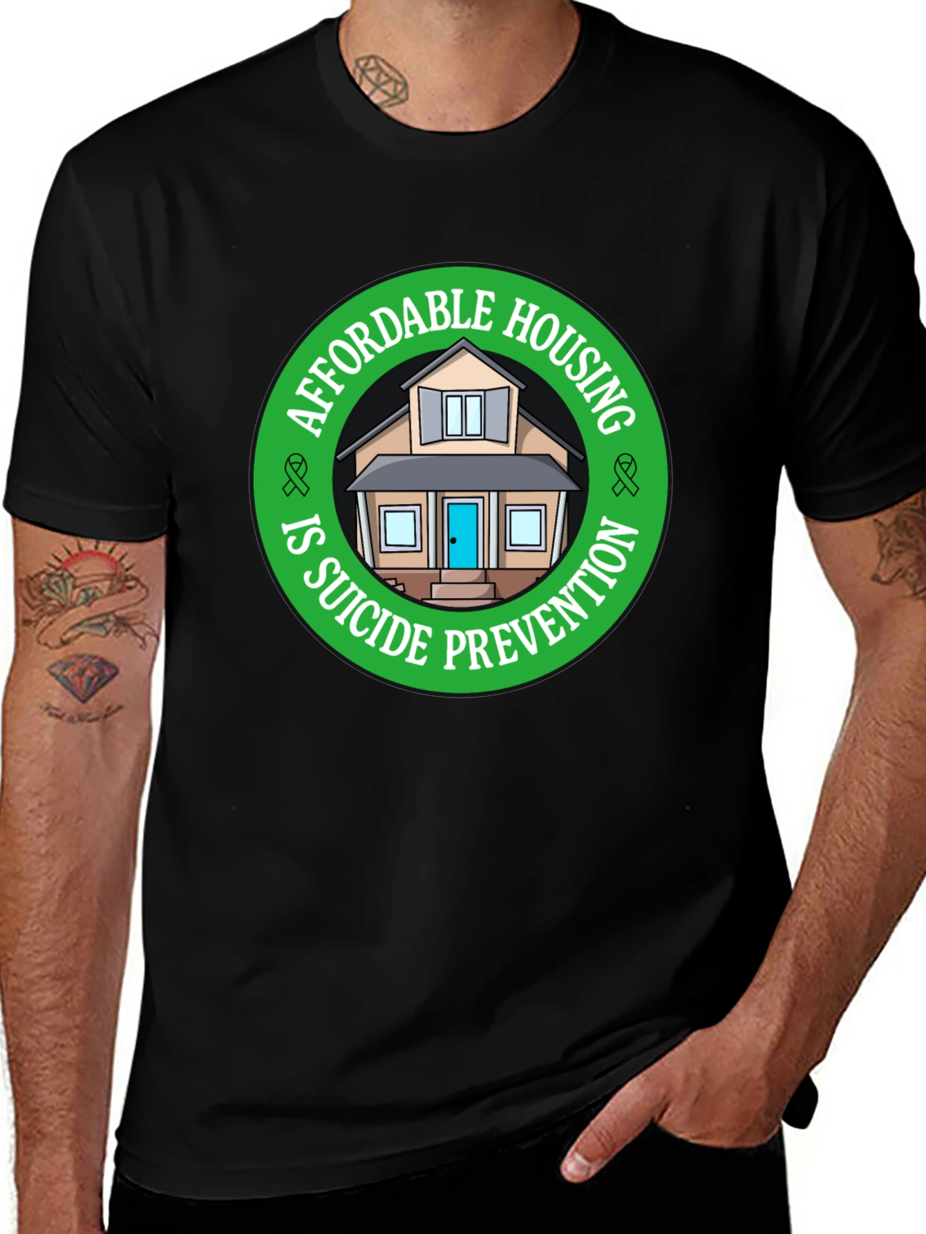 Affordable Housing Suicide Prevention Black T-Shirt