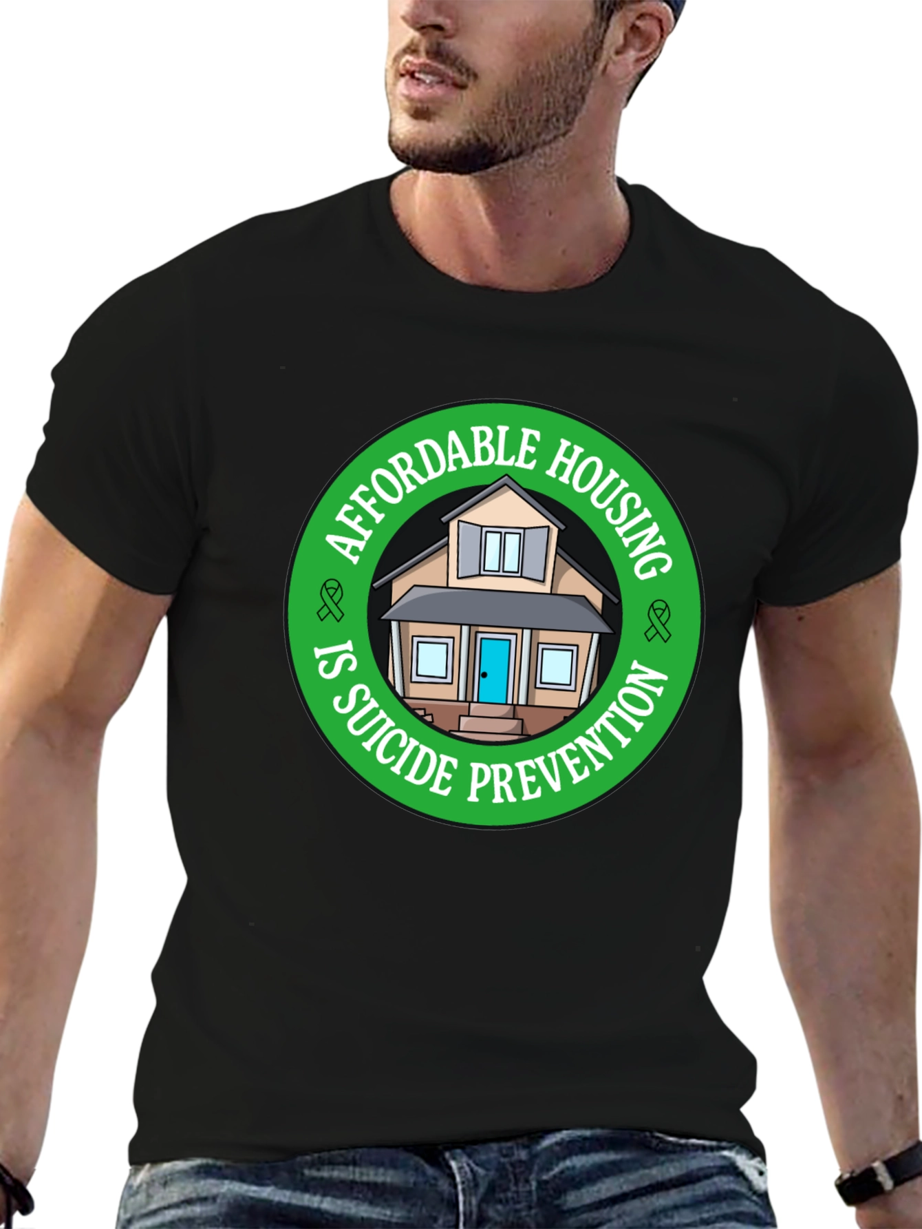 Affordable Housing Suicide Prevention Black T-Shirt