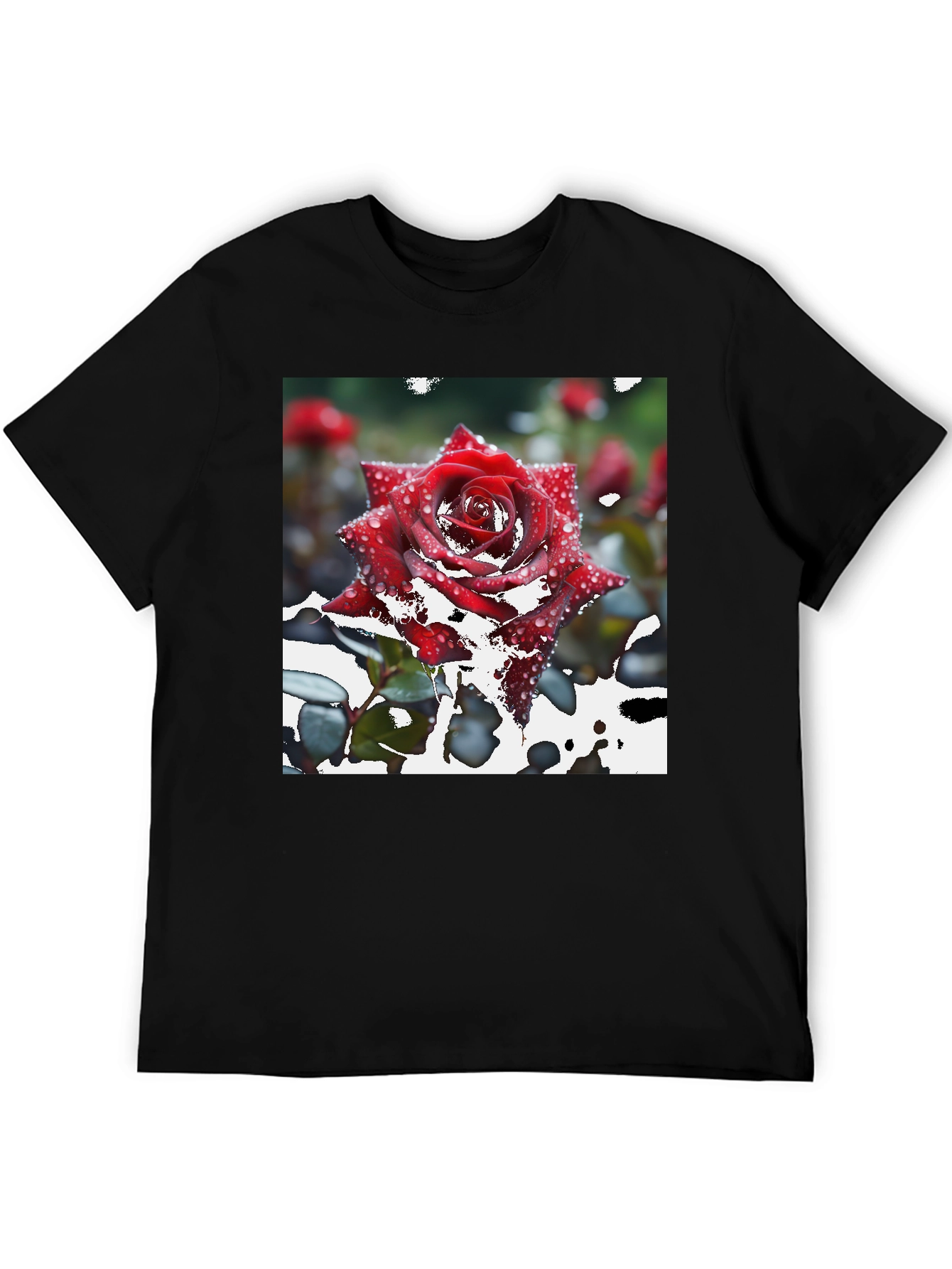 Red Rose on Black T-Shirt