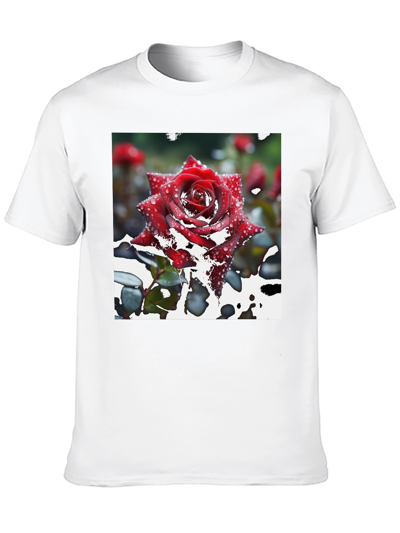 Red Rose on Black T-Shirt