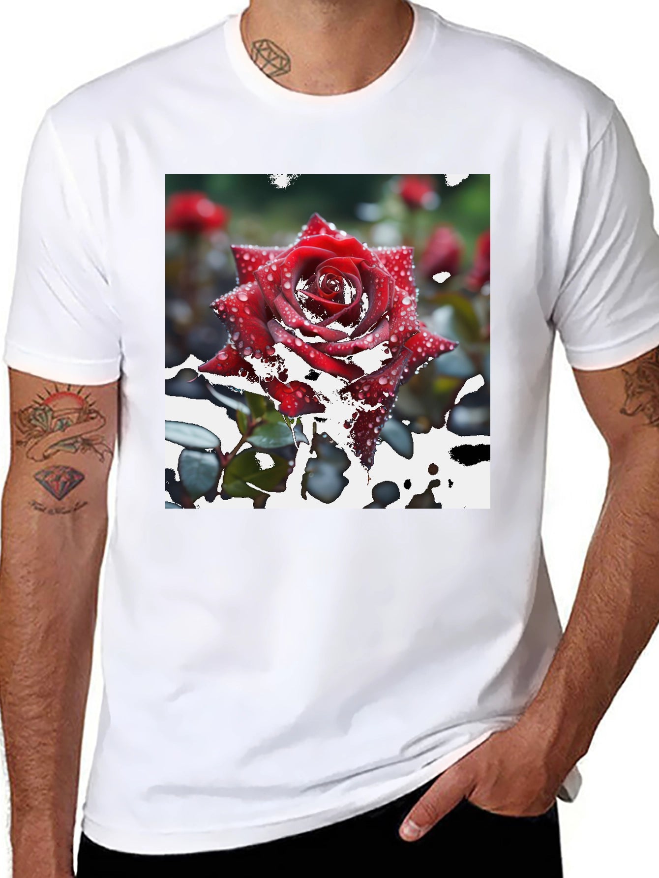 Red Rose on Black T-Shirt