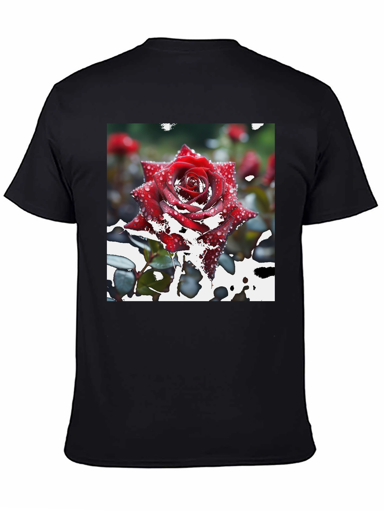 Red Rose on Black T-Shirt
