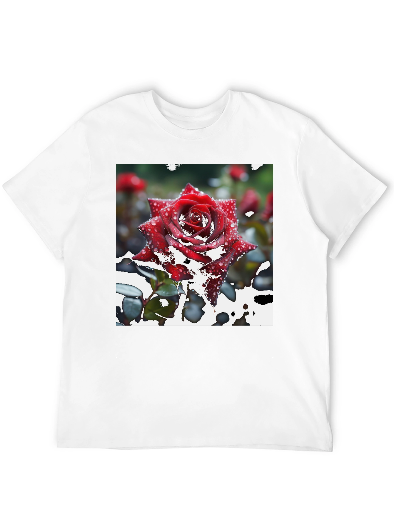 Red Rose on Black T-Shirt