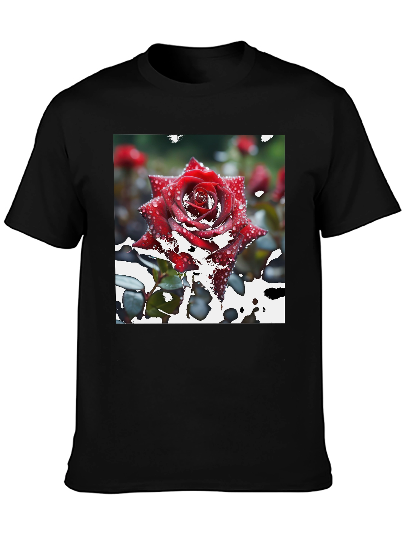 Red Rose on Black T-Shirt