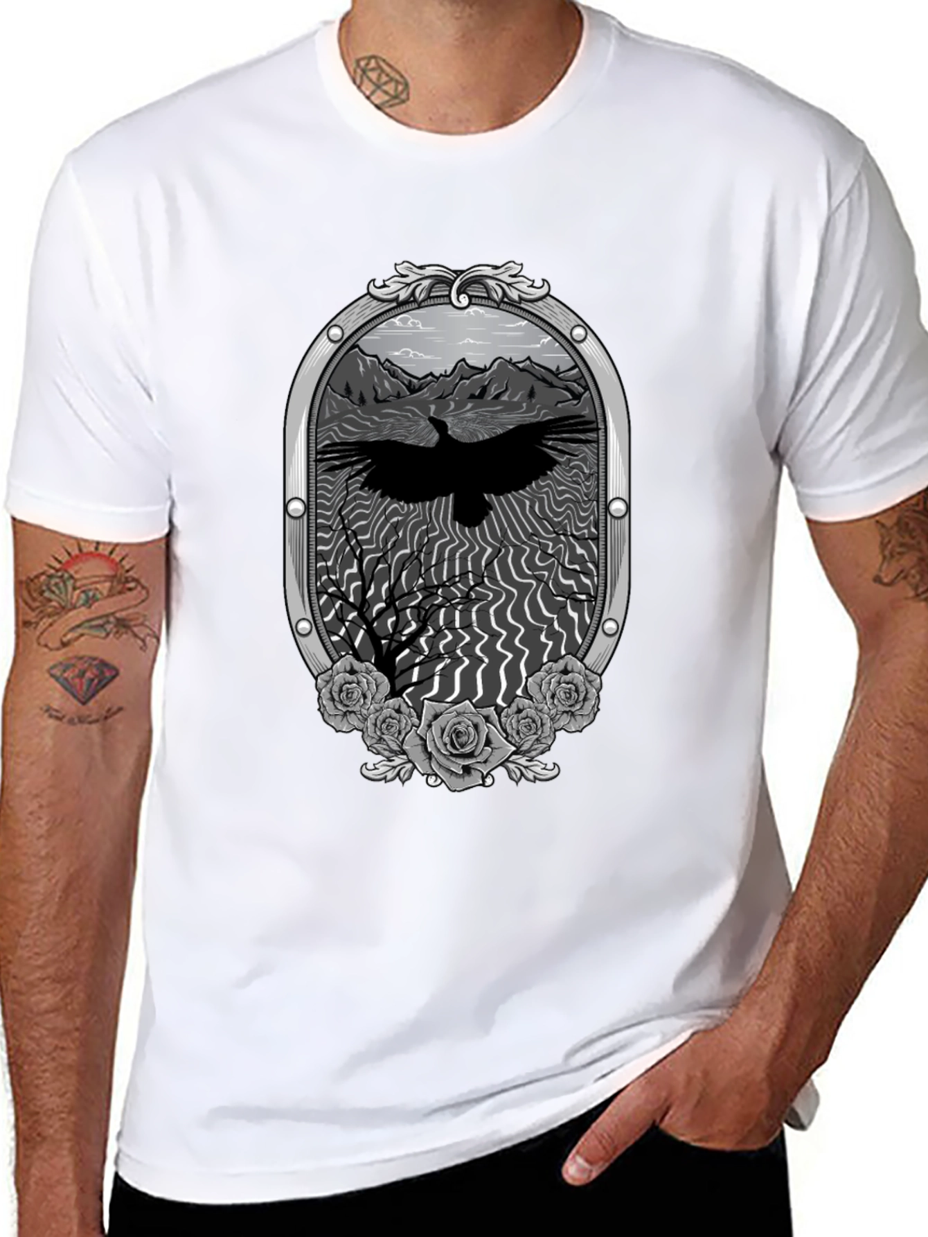 Raven & Roses Graphic Tee - Dark Mountain Style
