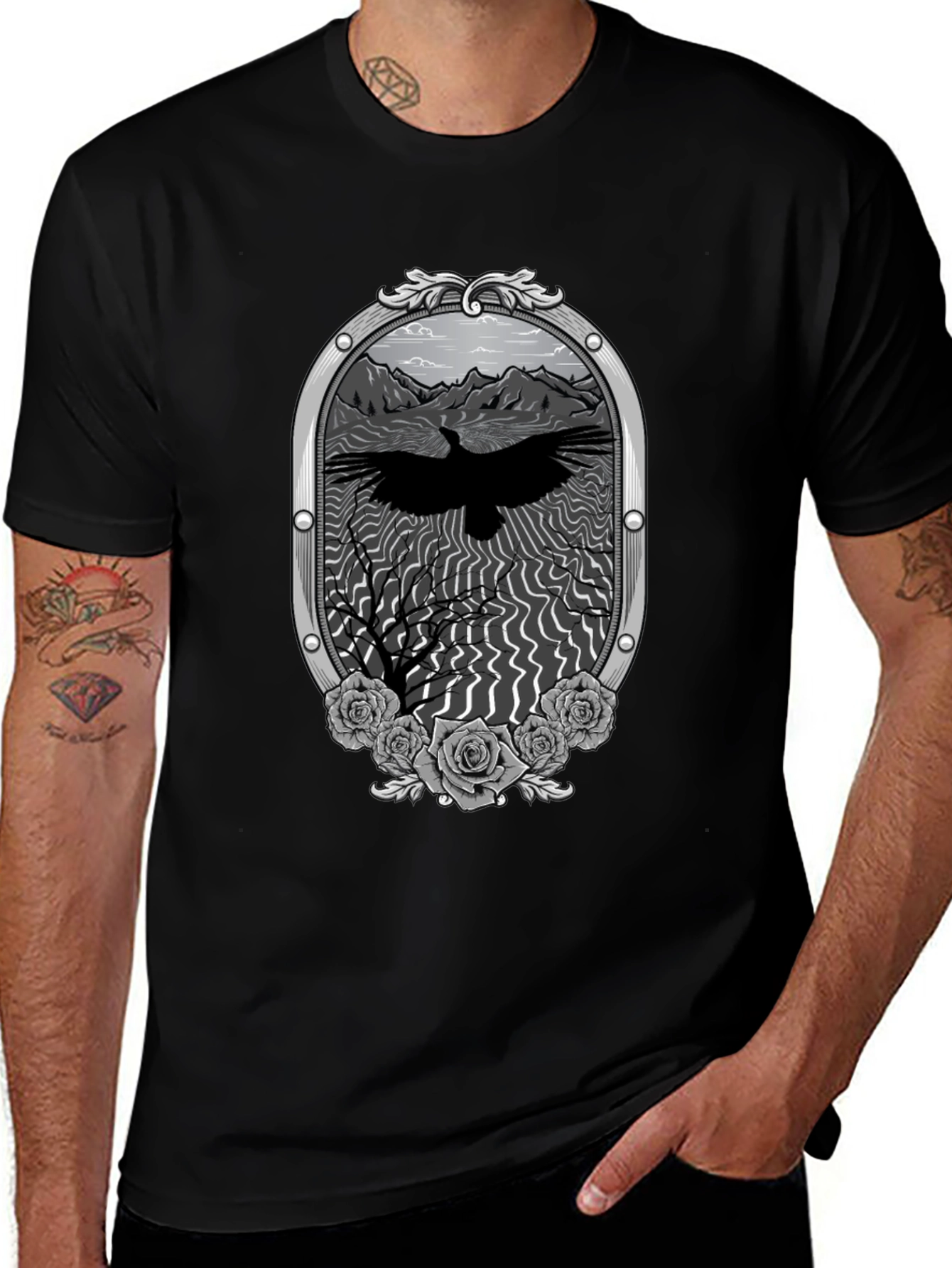 Raven & Roses Graphic Tee - Dark Mountain Style