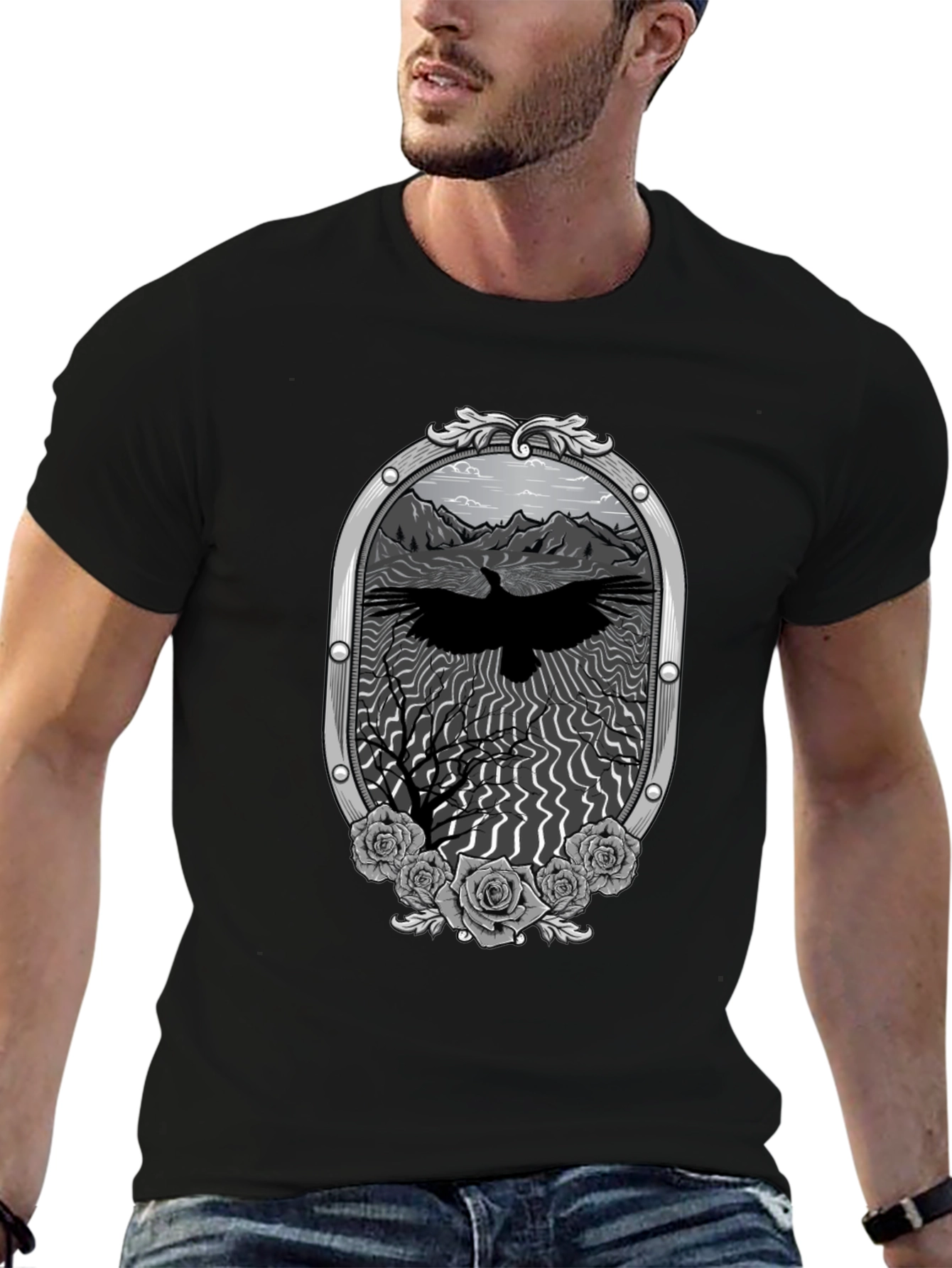Raven & Roses Graphic Tee - Dark Mountain Style