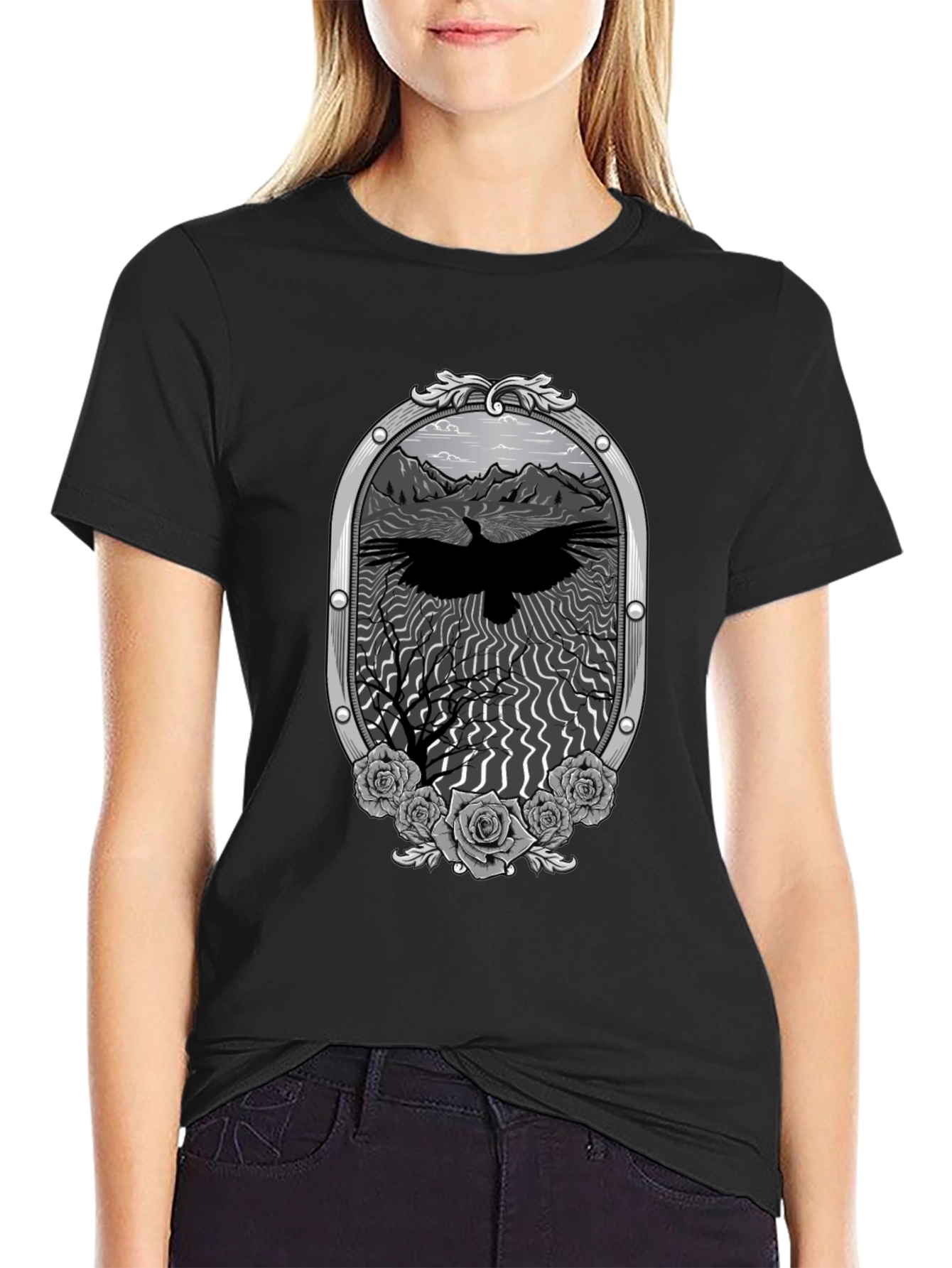 Raven & Roses Graphic Tee - Dark Mountain Style