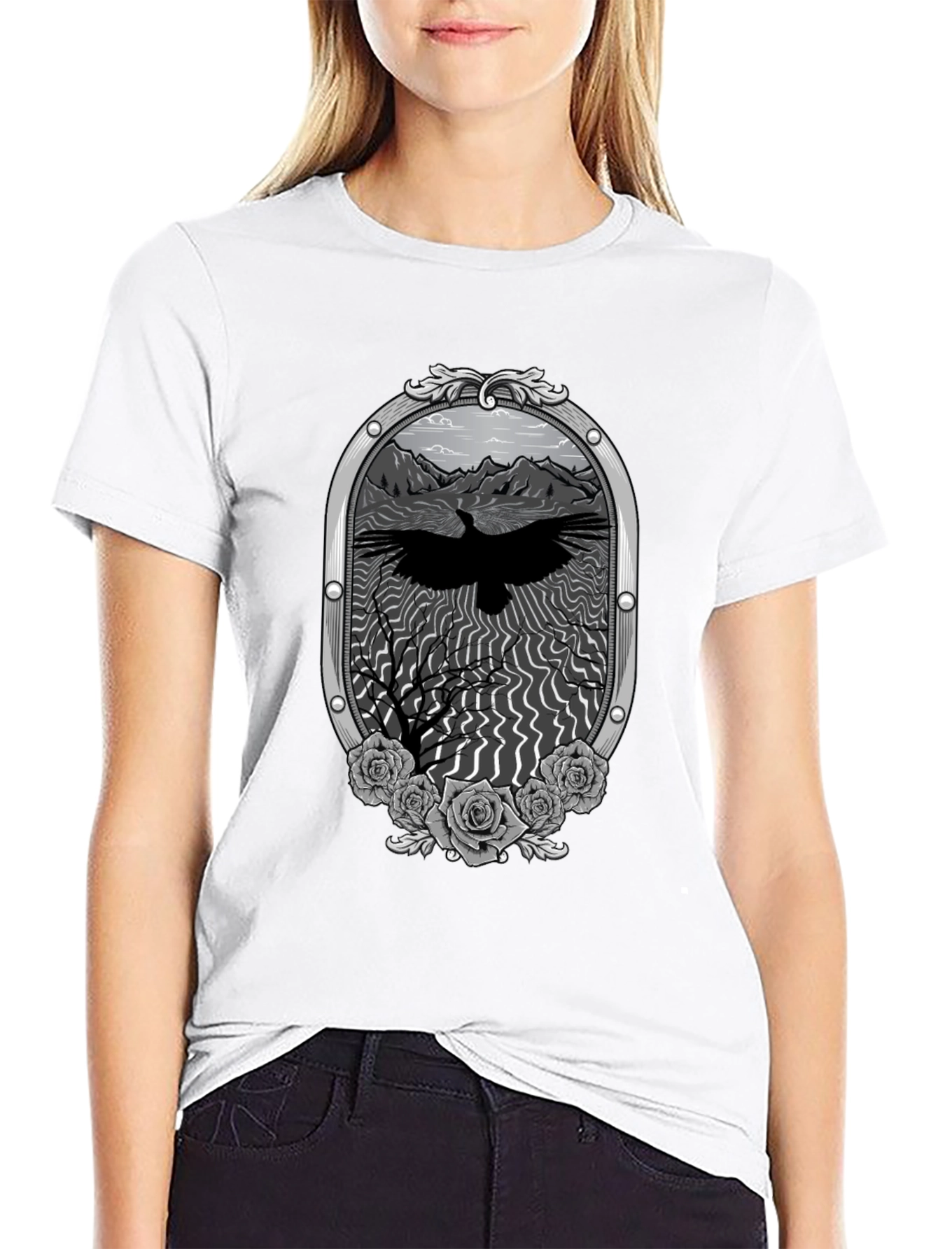 Raven & Roses Graphic Tee - Dark Mountain Style