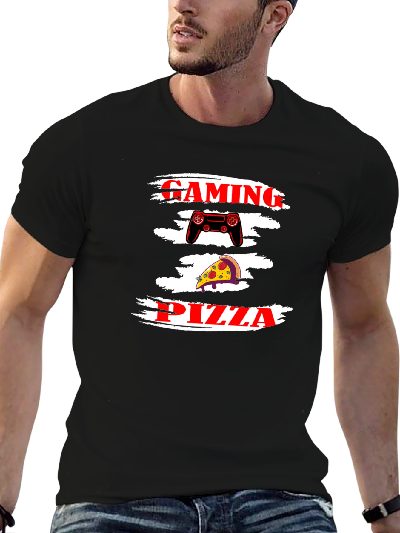 Gaming Pizza Graphic Tee - Black