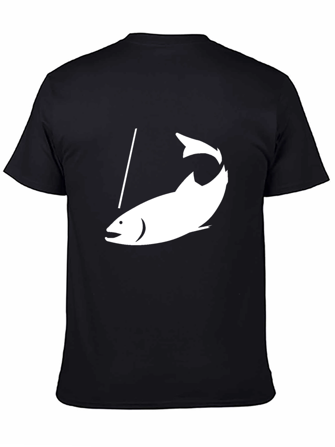 Fishing T-Shirt - Black Tee with White Fish Graphic