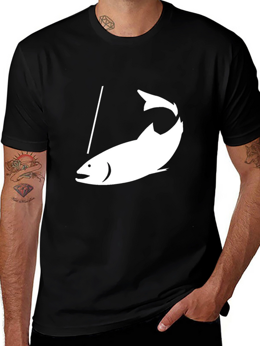 Fishing T-Shirt - Black Tee with White Fish Graphic