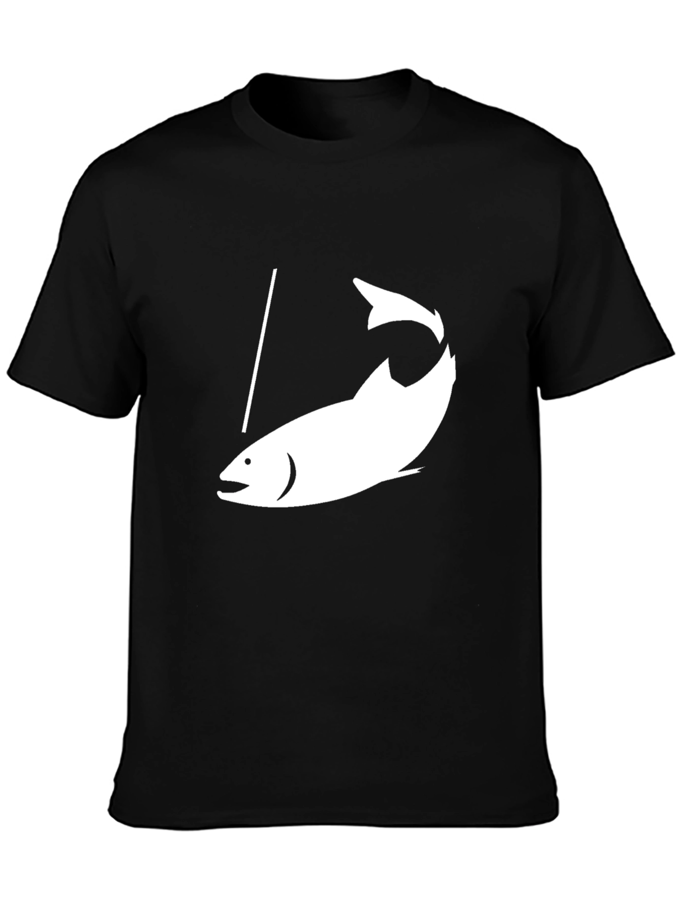 Fishing T-Shirt - Black Tee with White Fish Graphic
