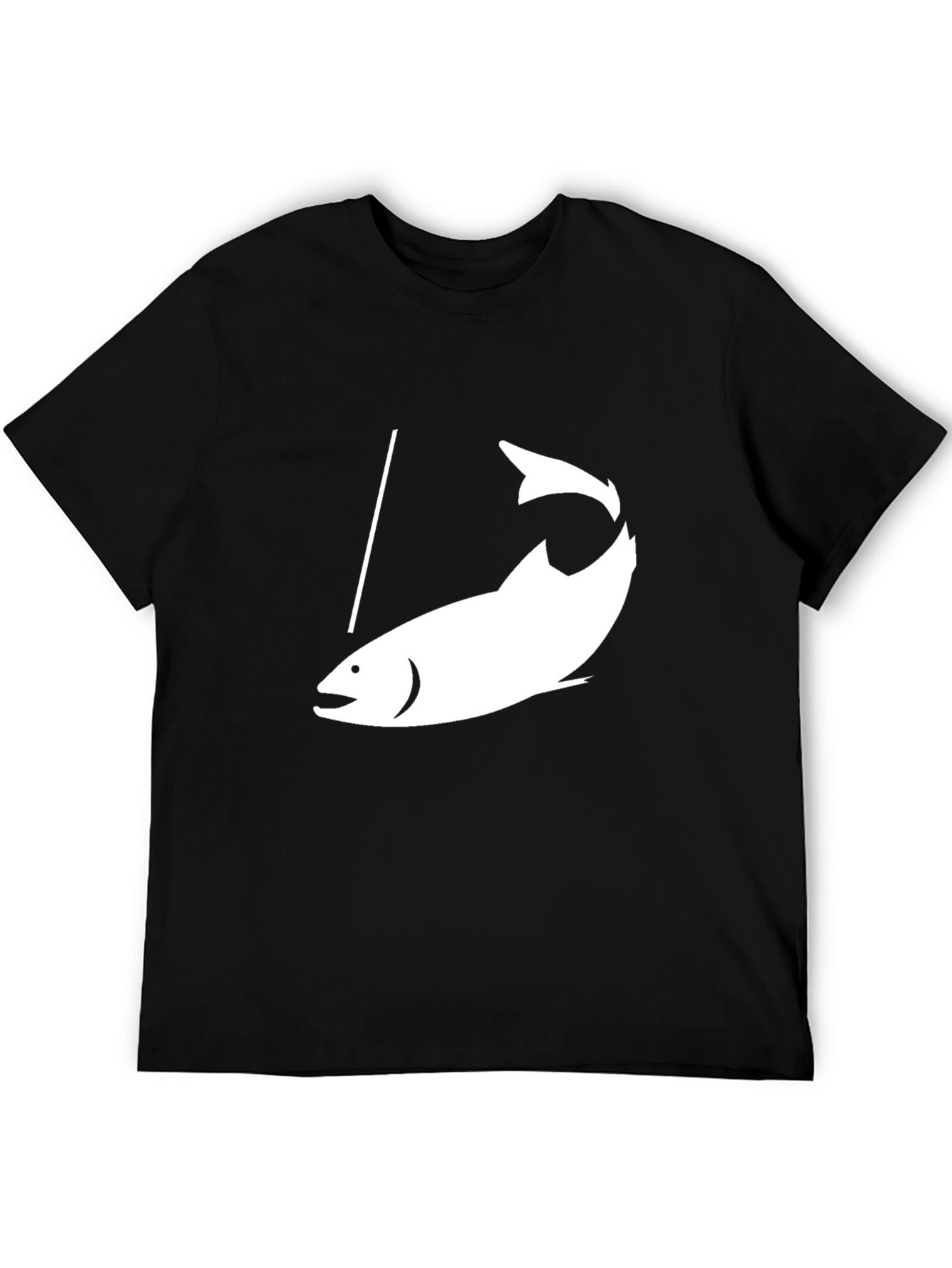 Fishing T-Shirt - Black Tee with White Fish Graphic